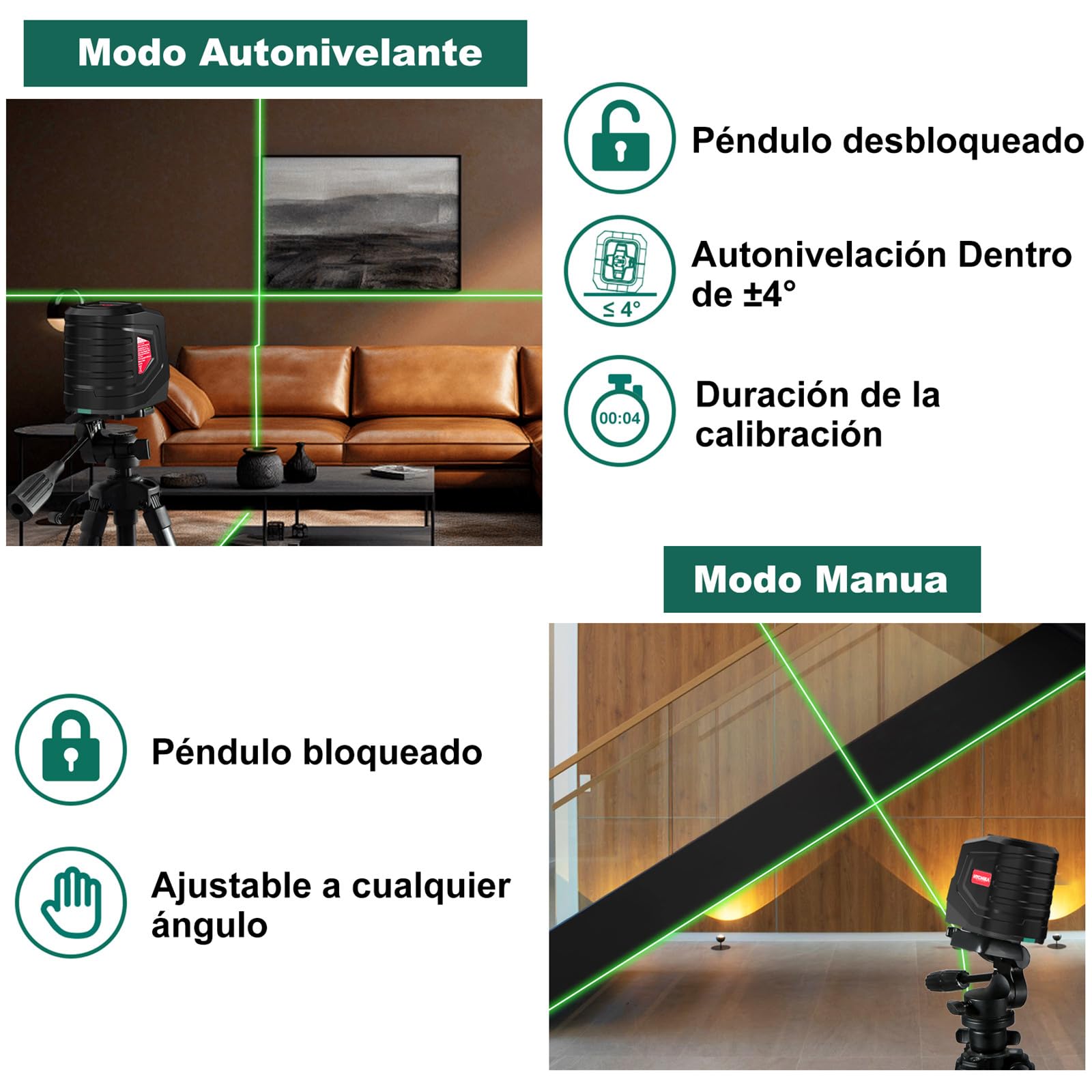 HYCHIKA Green Laser Level, Horizontal and Vertical Self-Leveling Laser Level, Line Laser with Canvas Bag and 2 AA Batteries, for Home Decoration, DIY — view 2