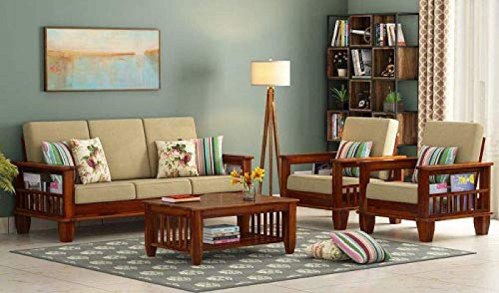 MP ENTERPRIESES Sheesham Wood 5 Seater Sofa Set 3+1+1 for Living Room (5 Seater Sofa Set, Natural Brown Finish)-image-14