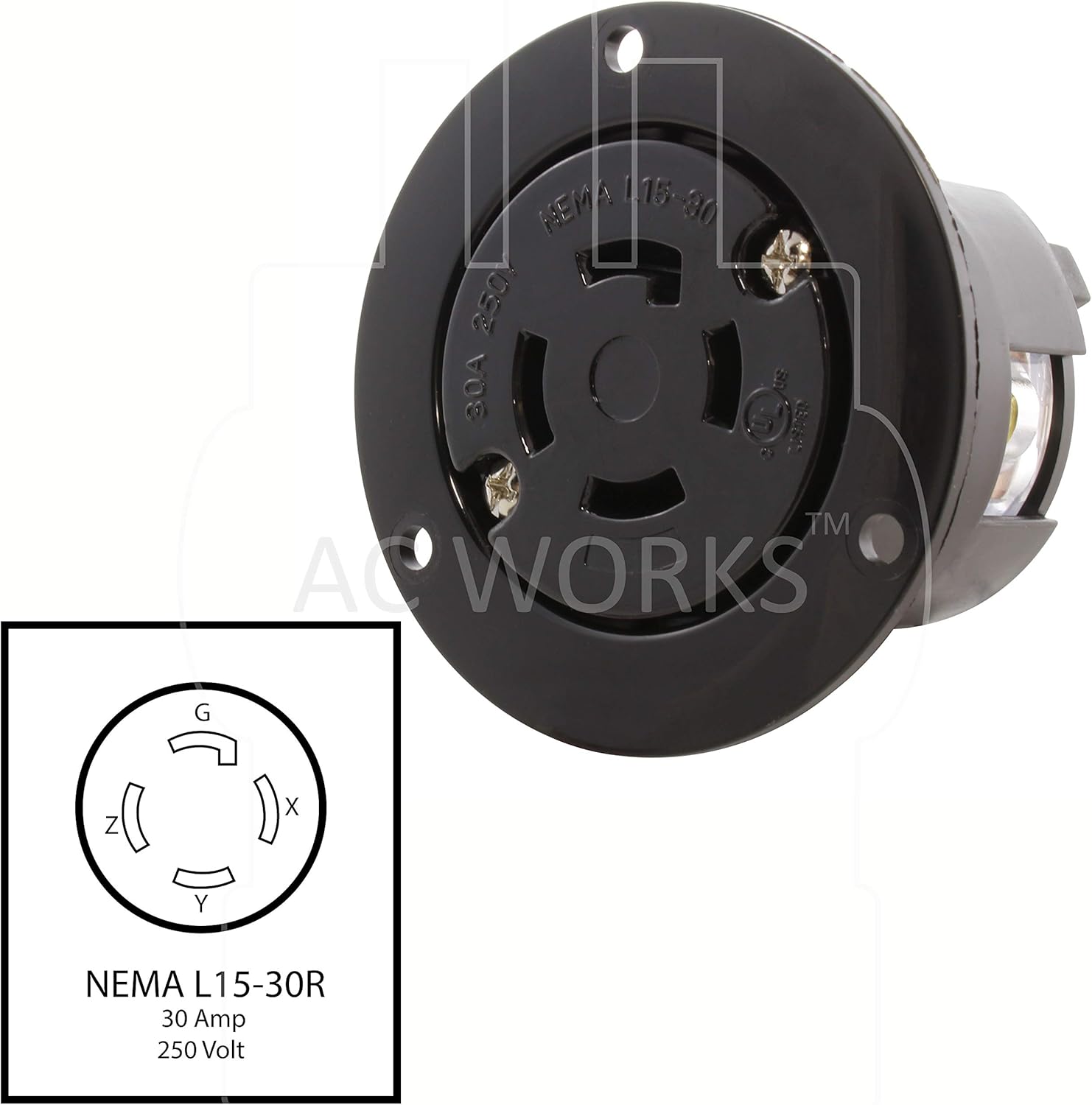 AC WORKS Super Durable Industrial Grade Electrical Outlet (Locking L15-30 30A 3-Phase 250V)