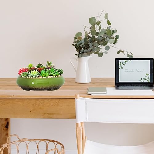 Miniatura 5 de Macetas para suculentas, macetas de cerámica para bonsái de 11.5 pulgadas con drenaje, macetas grandes y poco profundas para plantas de interior y