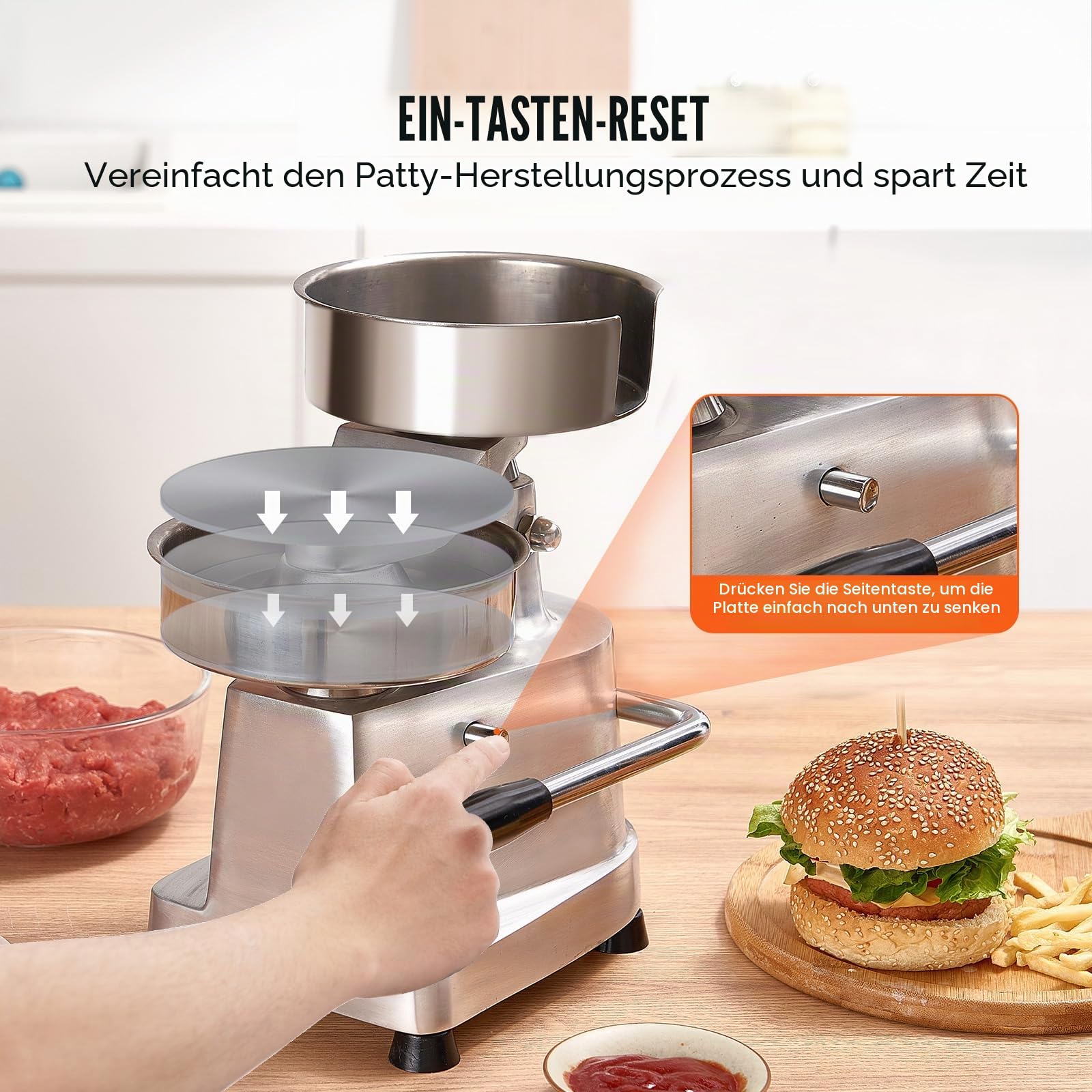 VEVOR Kommerzieller Burger-Patty-Maker, 150 mm, Hamburger-Rind-Patty-Maker, Strapazierfähig, Lebensmittelechter Edelstahl Burgerpresse, Küchenfleischformer