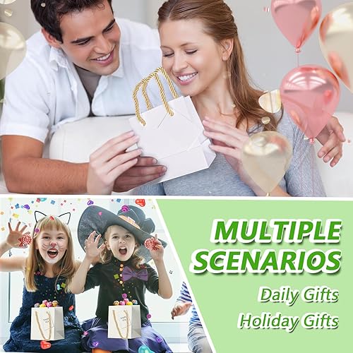 Miniatura 5 de WLUSEAXI Paquete de 25 bolsas de regalo extra pequeñas, mini bolsas de regalo con asas, bolsas de papel blanco con etiquetas de regalo para baby