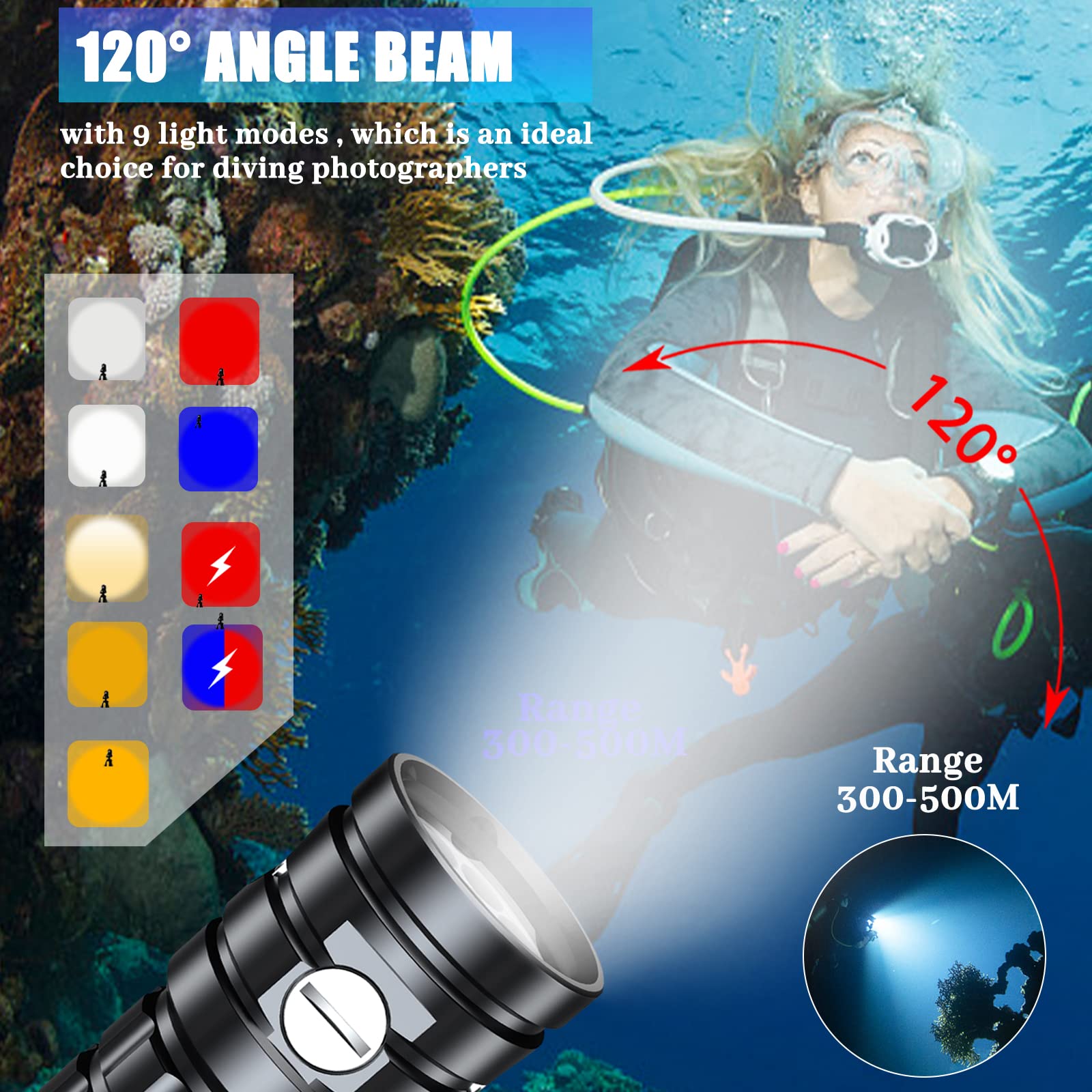 Lampe de plongée pour photographie sous-marine, 25 000 lumens, lampe de poche de plongée super lumineuse, étanche à 100 m, lumière vidéo sous-marine avec charge de type C, professionnelle pour
