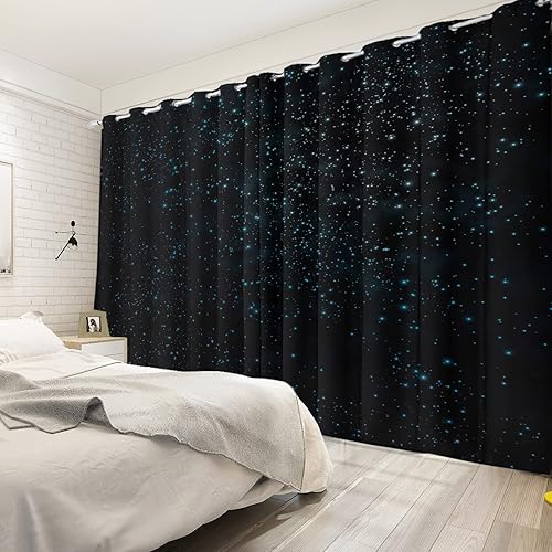 Miniatura 2 de Renaiss Cortinas de ventana de cielo estrellado estrellado con estrellas brillantes azules, tratamientos de ventana, cortinas opacas de cielo