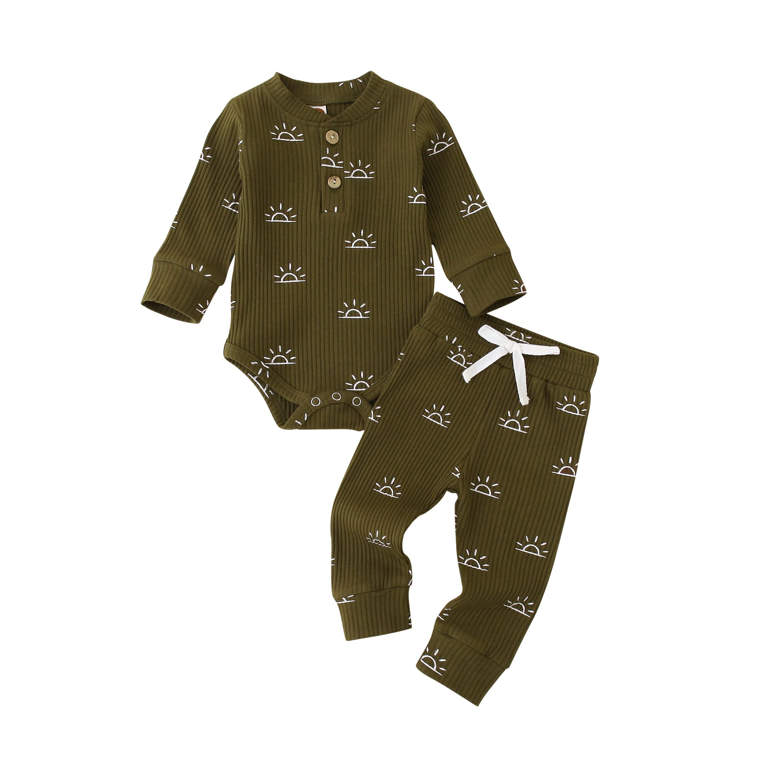 Newborn Baby Boy Clothes Long Sleeve Romper with Pants Knitted Solid Color Infant baby Outfits