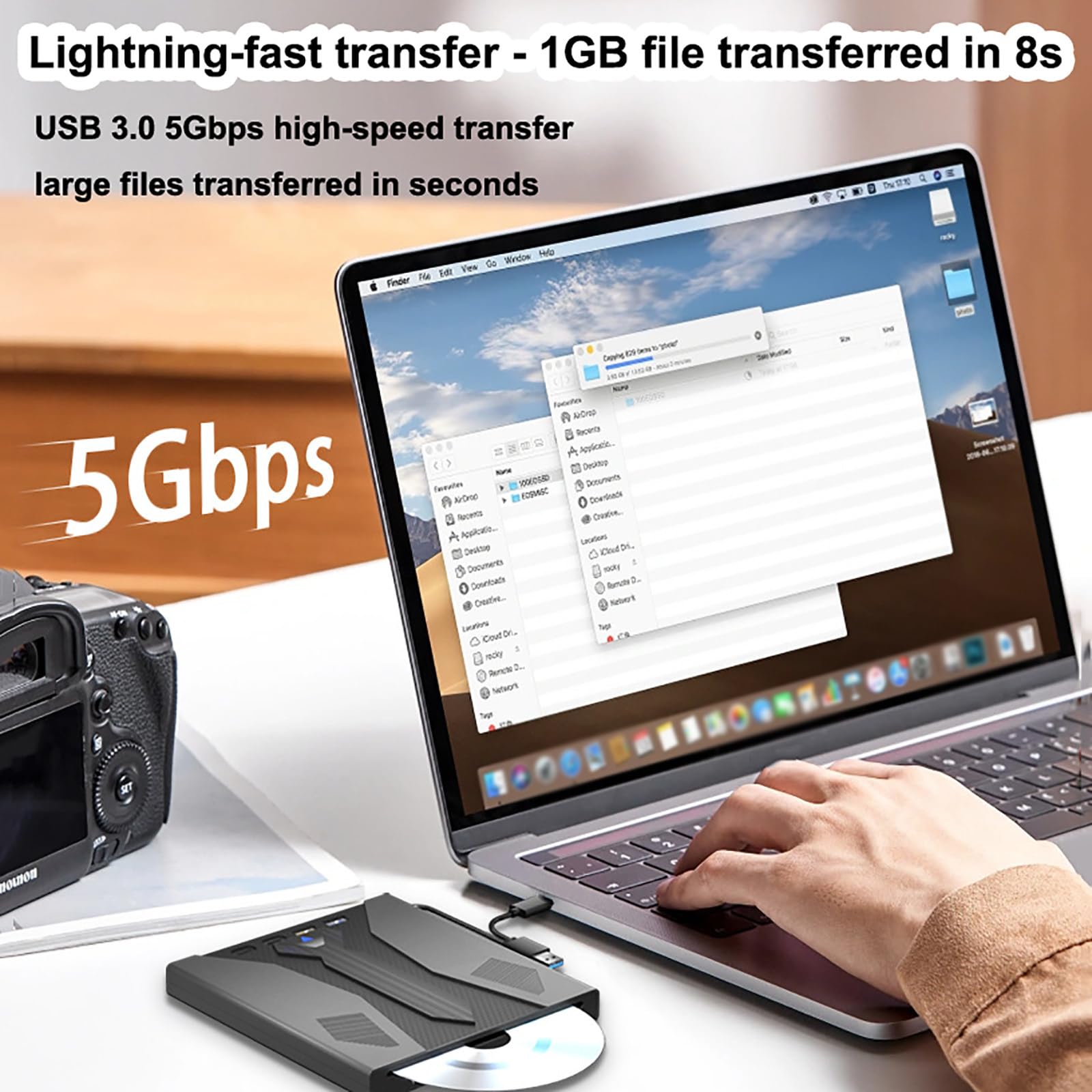 Zewnętrzny Napęd Optyczny Usb 3.0/Typ-C, Nagrywarka CD/DVD, Szybki Transfer 5 Gb/S, Obsługa Kart SD/TF, Do Laptopów I Komputerów Stacjonarnych, Instalacja Bez Sterowników