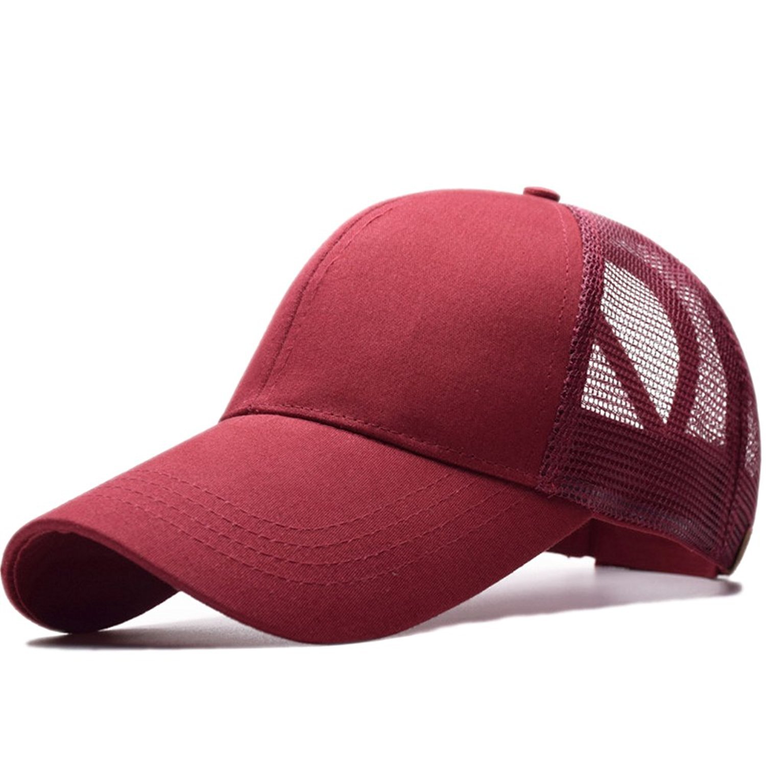 Amknn Ponytail Baseball Cap Hat Ponycaps Messy Mesh Buns Trucker Ponycaps Plain Baseball Visor Caps Dad Hat for Women Men