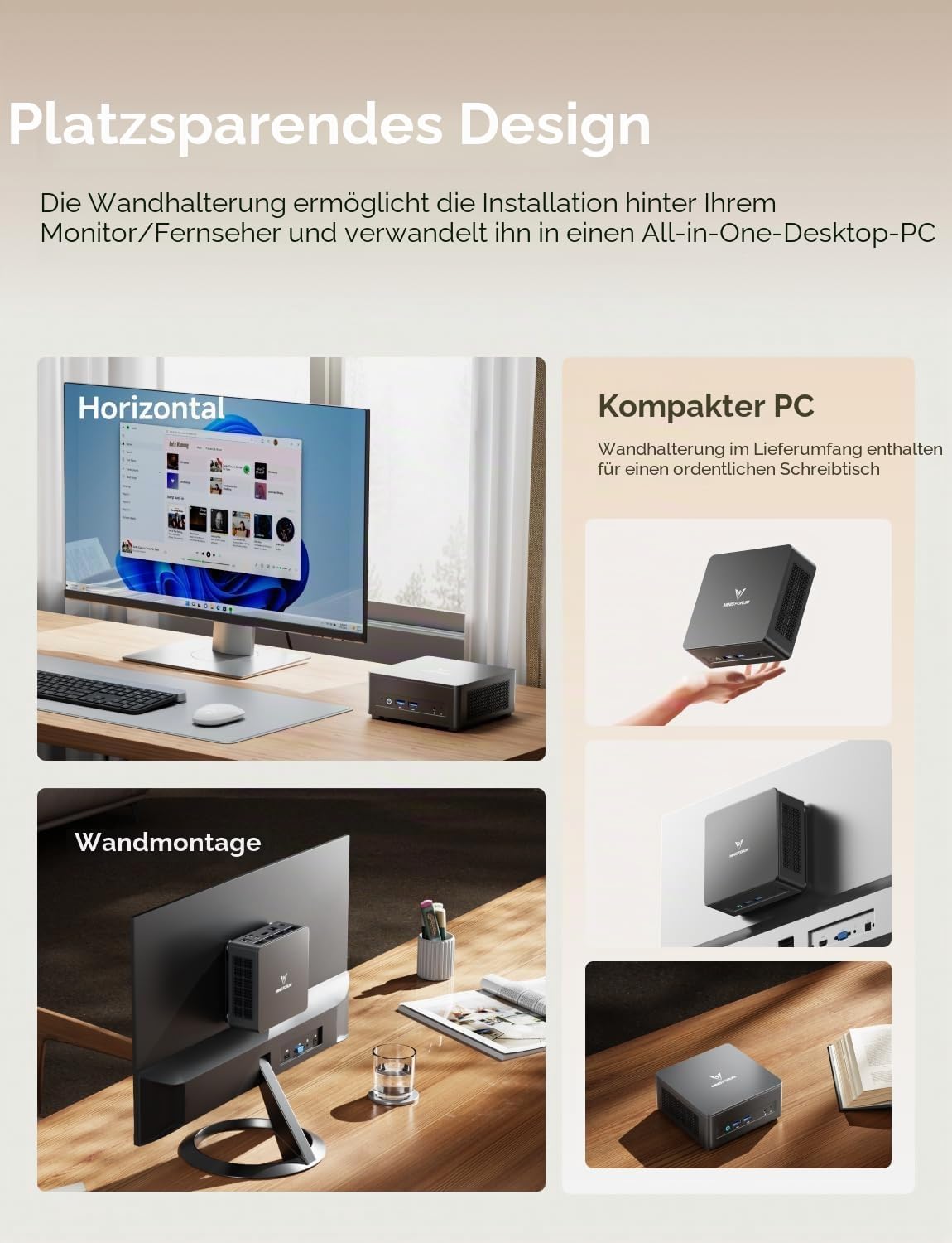 MINIS FORUM UM760 Slim Mini-PC, AMD Ryzen 5 7640HS (6 Kerne / 12 Threads, bis zu 5,0 GHz), 32 GB DDR5, 1 TB PCIe 4.0 SSD, DP/HDMI 2.1 / USB 4, Wi-Fi 6E / Bluetooth 5.2