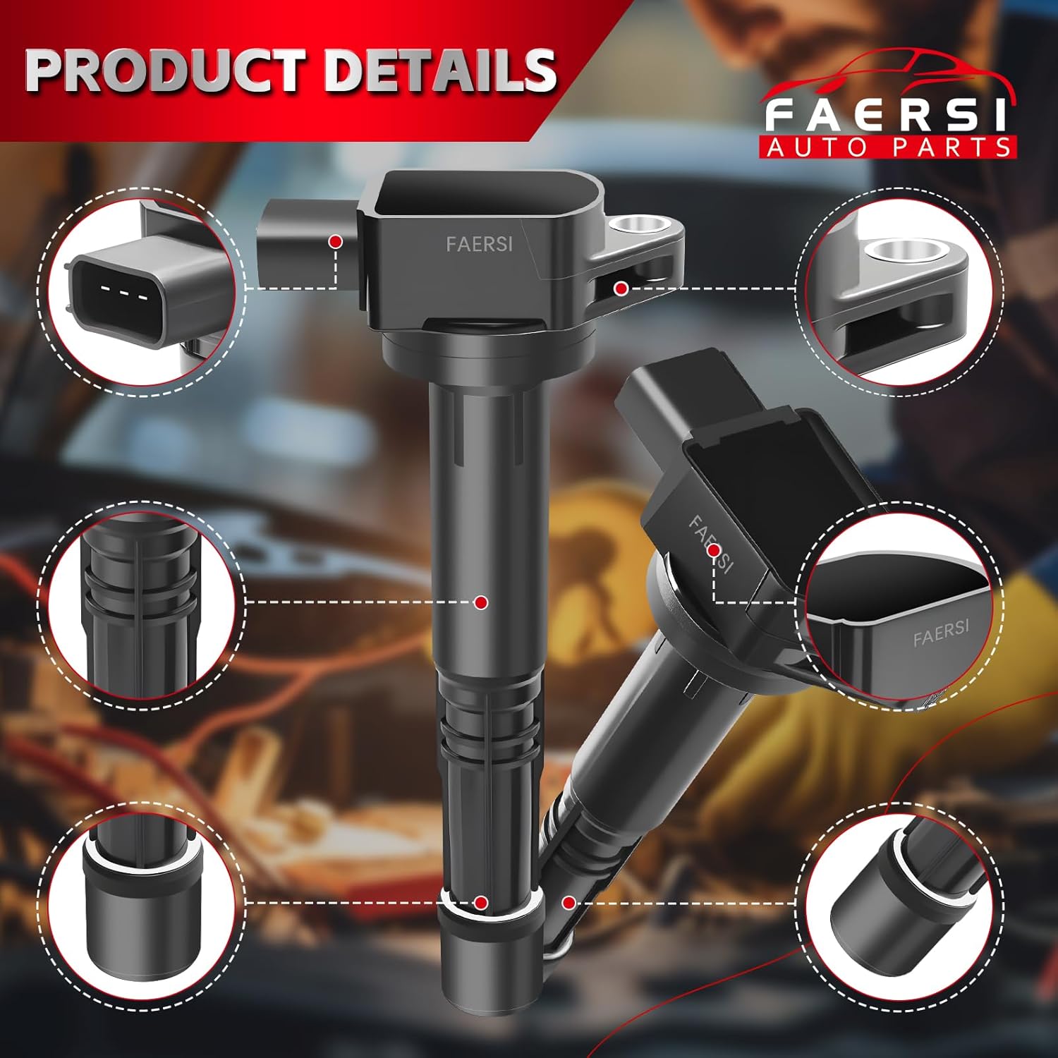 FAERSI Ignition Coil Pack & Spark Plugs fit for Honda CRV L4 2.0 2.4, Honda Accord, Civic, Element, Acura RSX, Acura CSX 2002 2003 2004 2005 2006 2007 2008 2009 2010 2011, UF-311 UF-583