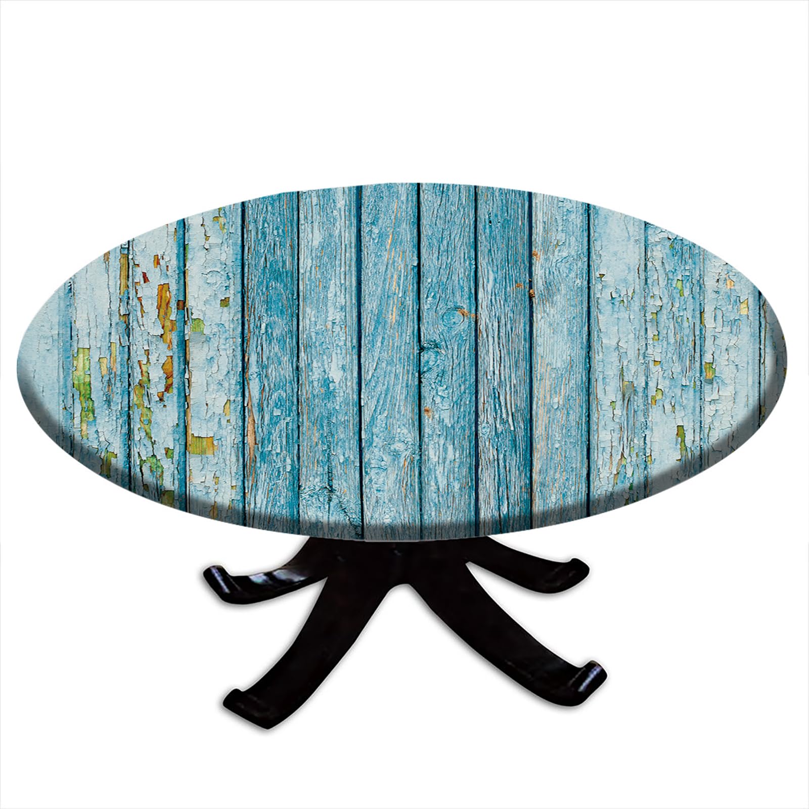 Wood Grain Fitted Table Cover for Round Tables, Farmhouse Elastic Tablecloth for Indoors Party Dining Home Picnic Fits Tables Up to 32