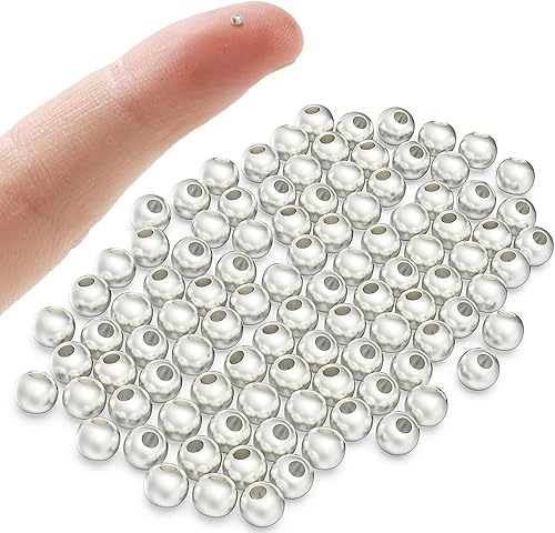 Miniatura 7 de OHINGLT Cuentas de plata de ley 925 chapadas en oro de 18 quilates para hacer joyas, cuentas redondas lisas espaciadoras para hacer anillos,