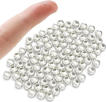 OHINGLT 925 Sterling Silver Beads for Jewelry Making,Smooth Round Ball Spacer Beads for Ring, Necklace, Earring, Bracelet Making Made in Italy, 2mm