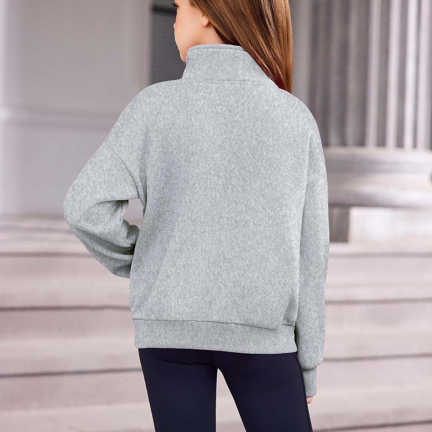 Half Zip Sweatshirts for Girls Fleece Teen Girls Clothes Long Sleeve Pure Collared Casual Pullover with Thumb Hole