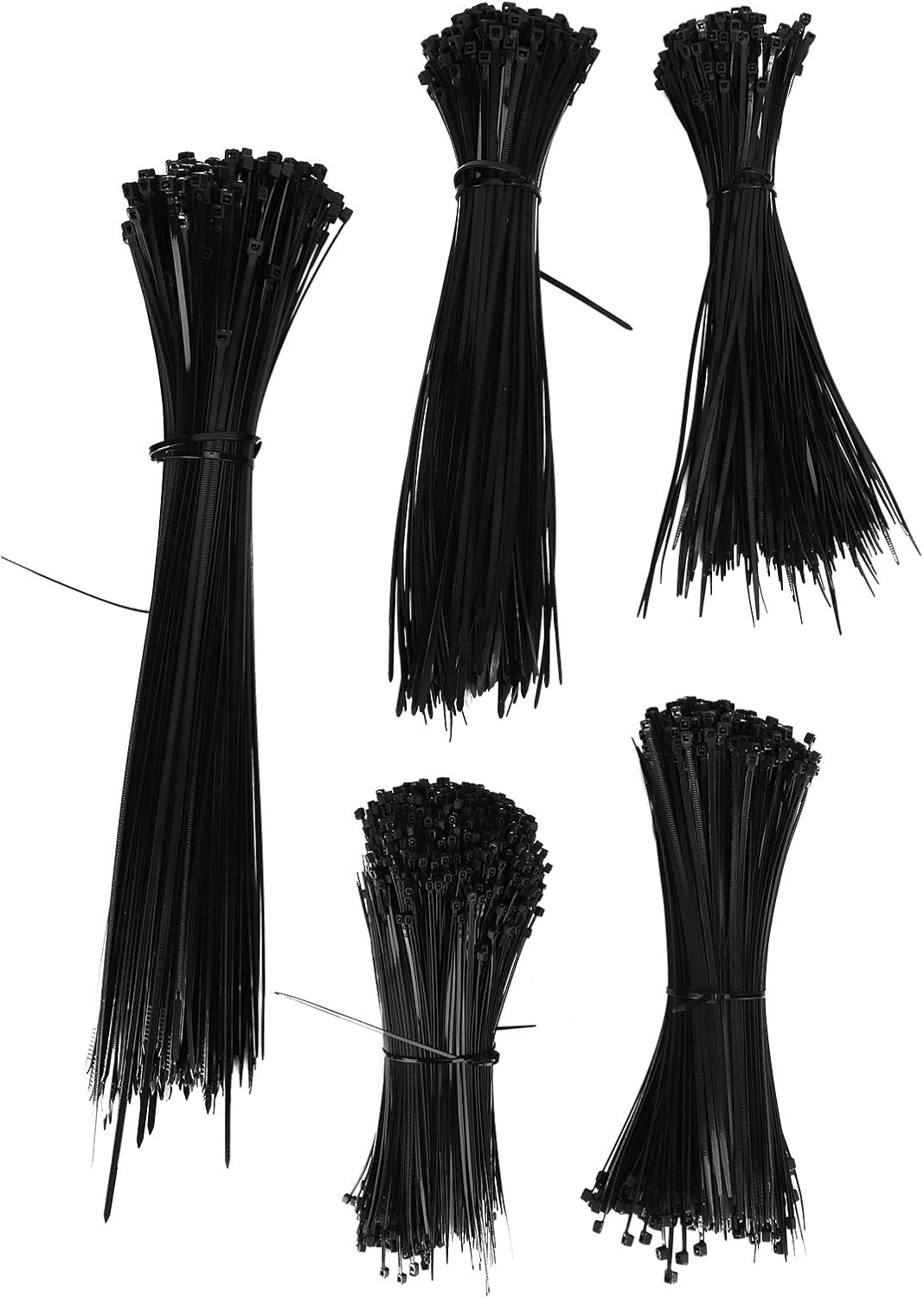 5 Packs Nylon Cable Ties Set, Multiple Sizes Zip Wraps, Anti Return Buckle Design, Tough Gears, Wire Cord Strap Fastener for Organizing Cables (Black)