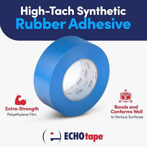 ECHOtape VI-N6120 | White Multi-Purpose Construction Tape | Stucco Masking Tape | Temporary Hold Tape | No Residue Vinyl Tape | Vinyl Repair Tape | Vinyl Floor Marking Tape | 2.83 in x 60 yds