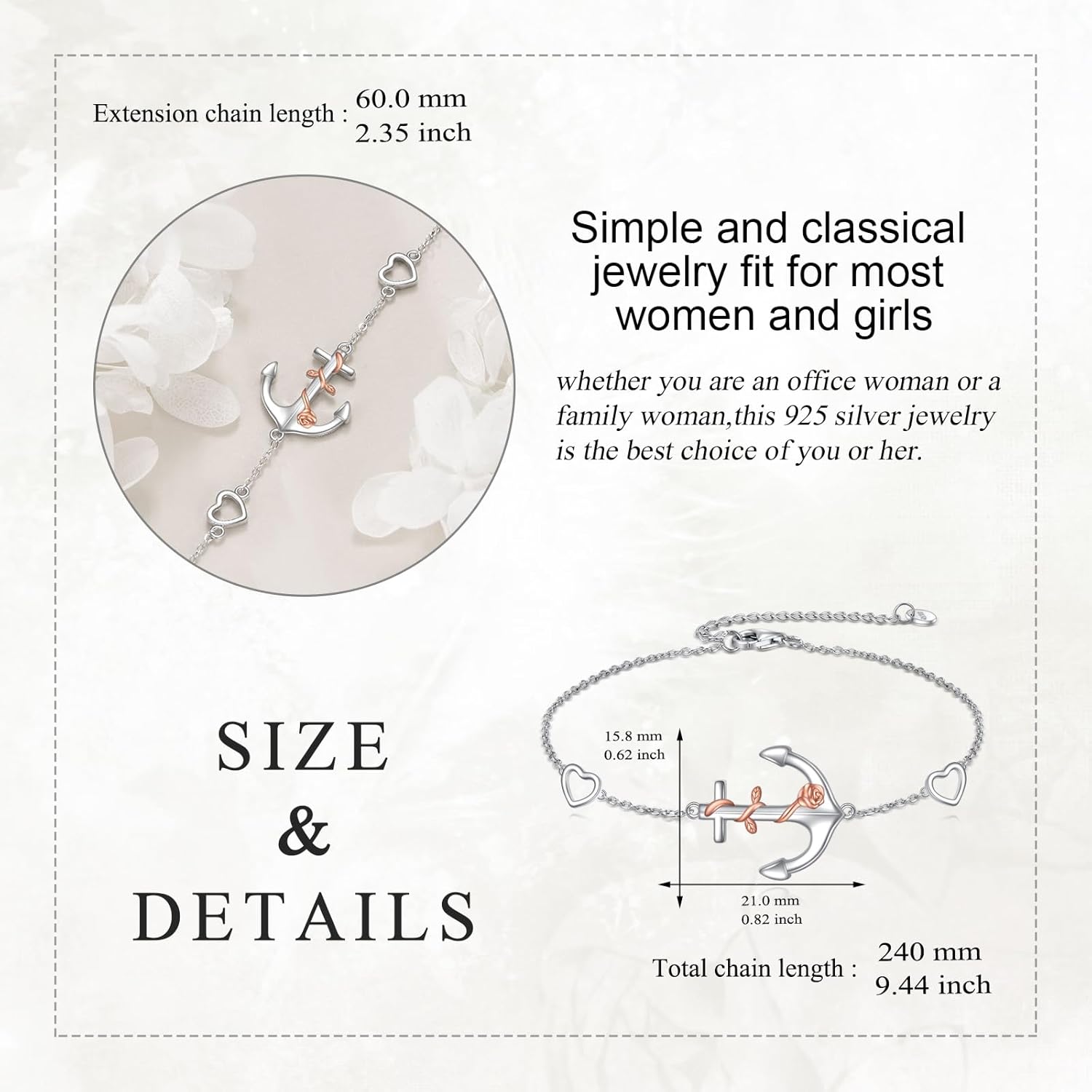 Anchor Bracelet Sterling Silver Nautical Theme Anchor Rope Link Chain Bracelets Jewelry Gifts for Women Girls