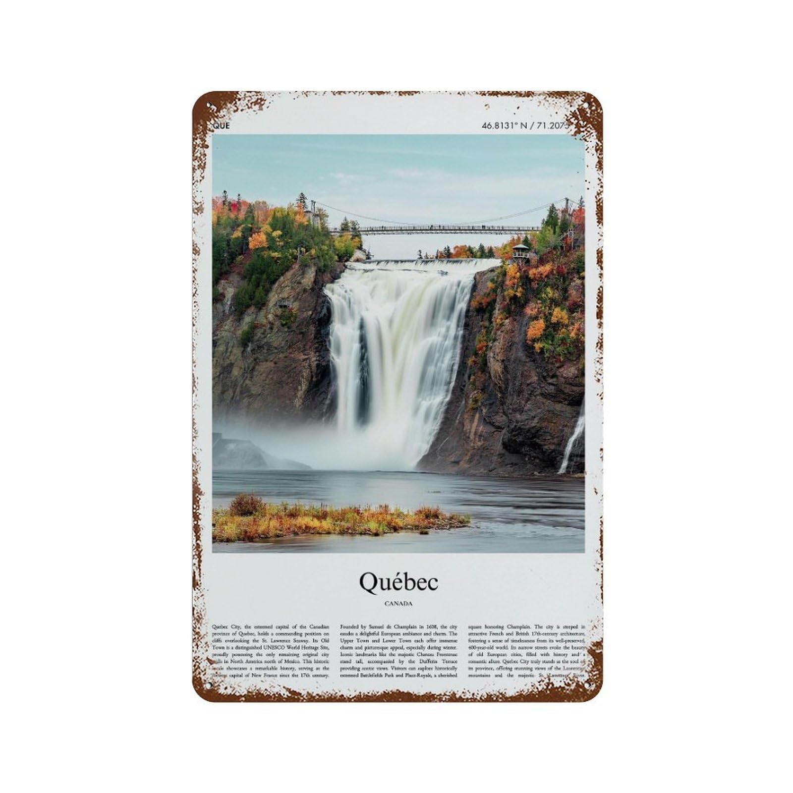 xiaoxiaoshen Québec Canada City Scenery Wall Decor Art Metal Tin Poster Modern Home Decor Art Home Bar Shop Decorations Vintage Sign 30x20cm