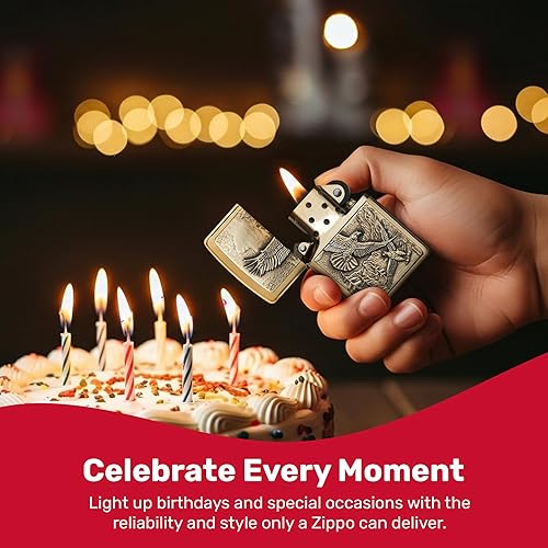 Vista 6 de Zippo Eagles Dare Pocket Lighter - Refillable Flip-Top Windproof Lighters - Fierce Soaring Eagle Patriotic Design Pocket Lighters - Luxury Metal