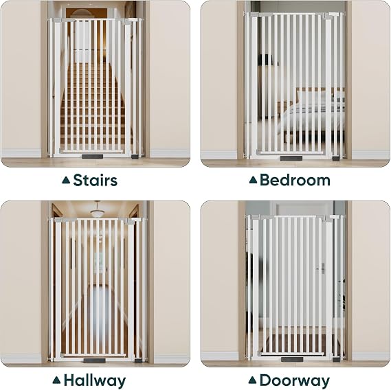 Semiocthome Extra Tall White Pet Gate, 130cm High for Dogs and Cats, Pressure-Mounted for 78-90cm Doorways, Features 90° Two-Way Swing & Auto-Close, Metal Walk-Through Gate for Stairs and Bedrooms