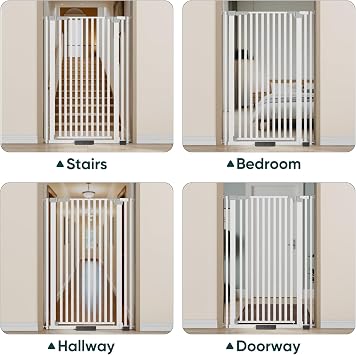 Semiocthome Extra Tall White Pet Gate, 130cm High for Dogs and Cats, Pressure-Mounted for 78-90cm Doorways, Features 90° Two-Way Swing & Auto-Close, Metal Walk-Through Gate for Stairs and Bedrooms