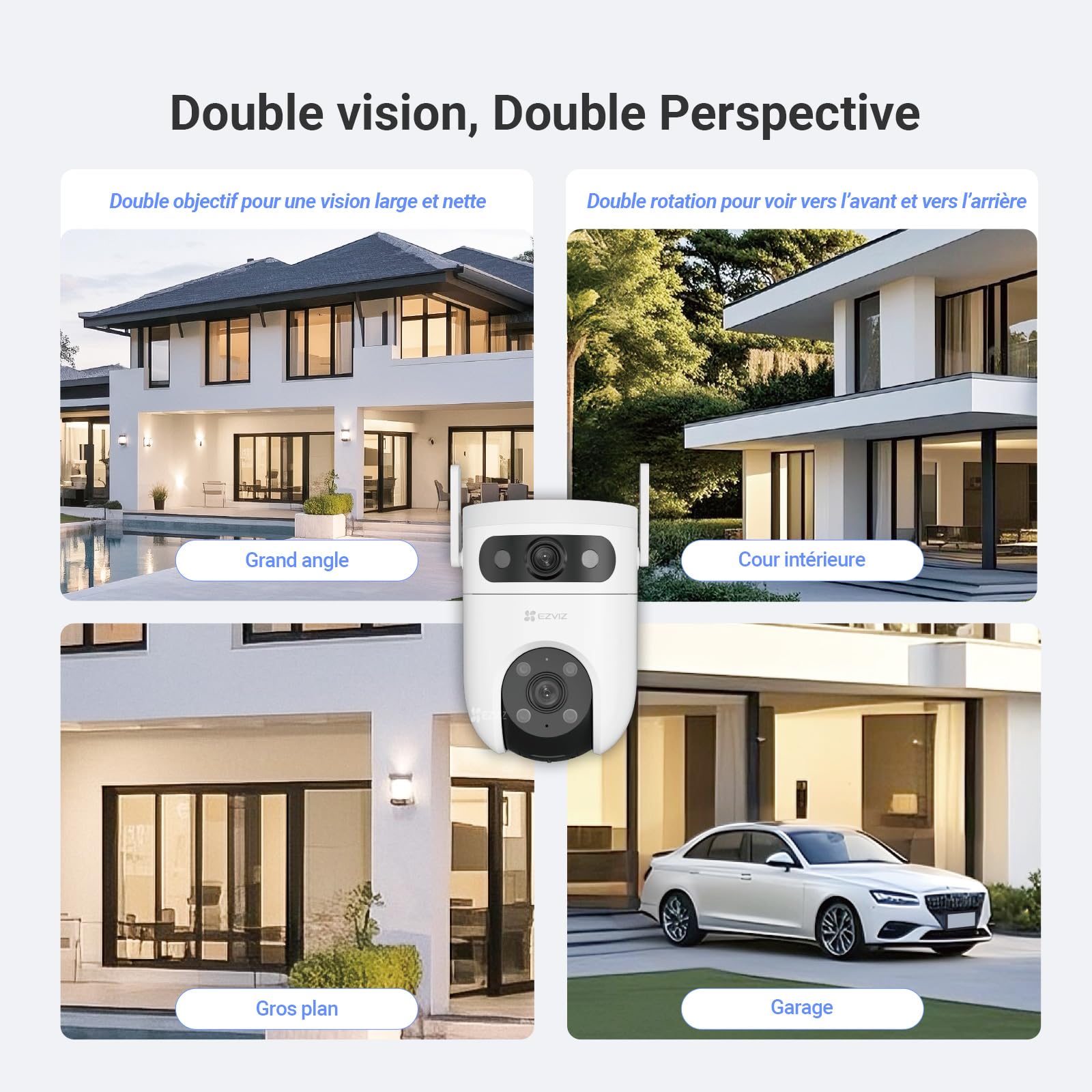 EZVIZ H9C 5MP+5MP(3K+3K) 4G LTE Caméra Surveillance WiFi Extérieure à Double Objectif, 360° PTZ Camera, Suivi Auto, Détection de Forme Humaine/Véhicule,Défense Active,Vision Nocturne Couleur 40M