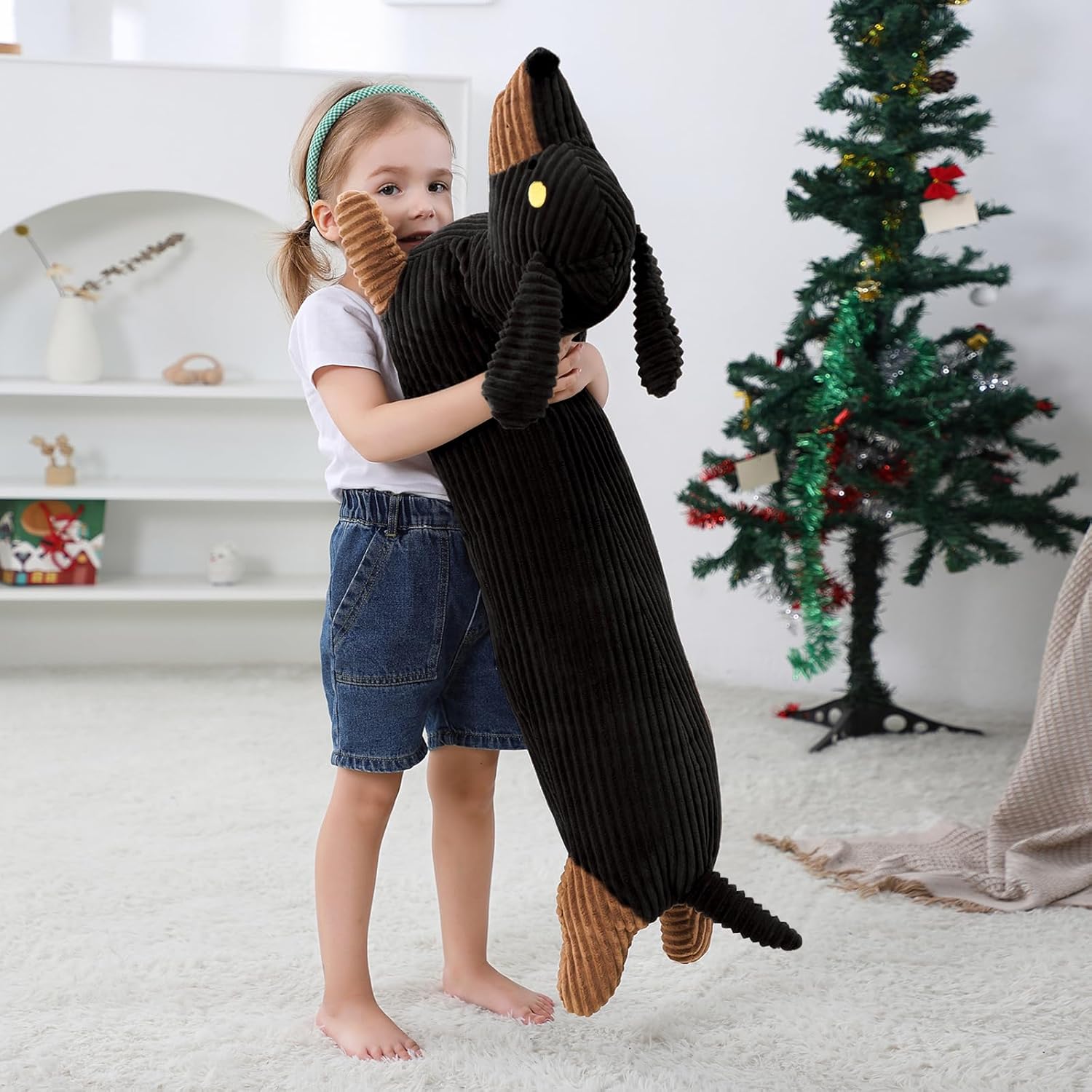 Dachshund Stuffed Animal 36 in Black, Weiner Dog Stuffed Animal Long Body Pillow, Cute Funny Large Dachshund Toys Plush Decor Ideal Gift for Kids and Adults