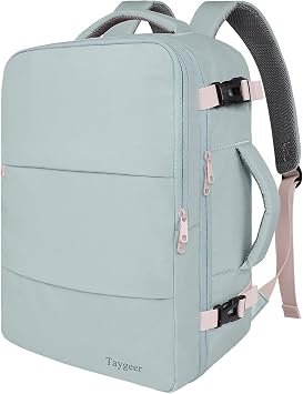 Taygeer Carry On Backpack for Women, TSA Approved Personal Item Backpack | Cute Daypack with 17.3 inch Laptop Compartment for Hiking Outdoor, Underseat Travel Bag with Multiple Pockets, Powder Blue