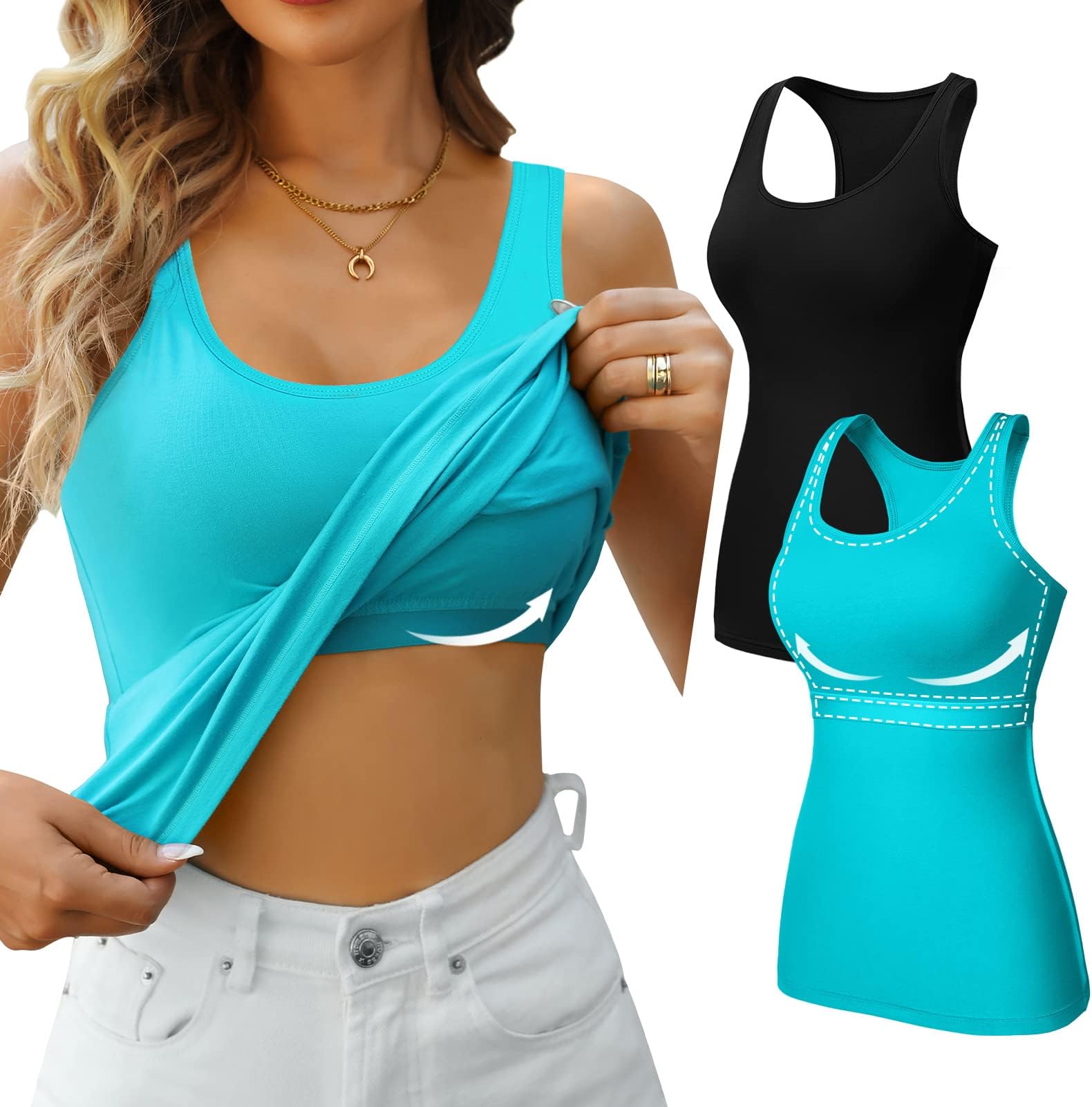 Womens Shelf Bra Tank Tops Racerback Workout Camis Yoga Shirt Cotton Undershirt 2 Pack