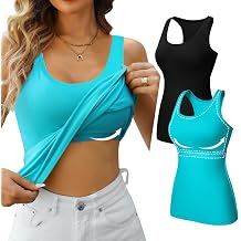 V FOR CITY Womens Unpadded Shelf Bra Tank Tops Racerback Workout Camis Yoga Shirt Cotton Undershirt 2 Pack