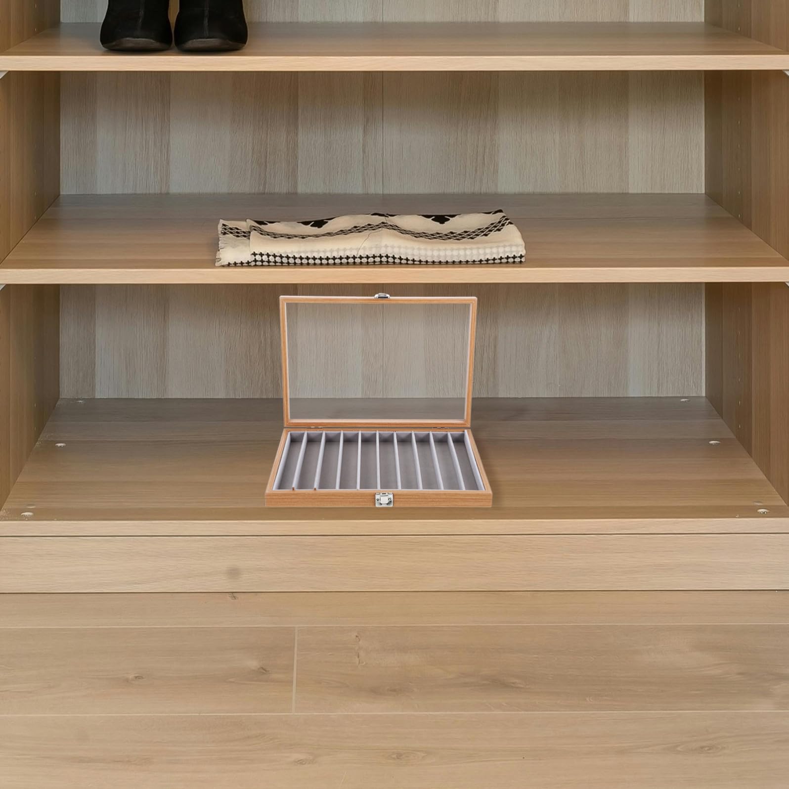 Alipis Scatola Porta Gioielli Protezione Polvere con Coperchio in Legno Organizer per Collane e Braccialetti con 10 Scomparti per Tavoli Trucco e Armadi