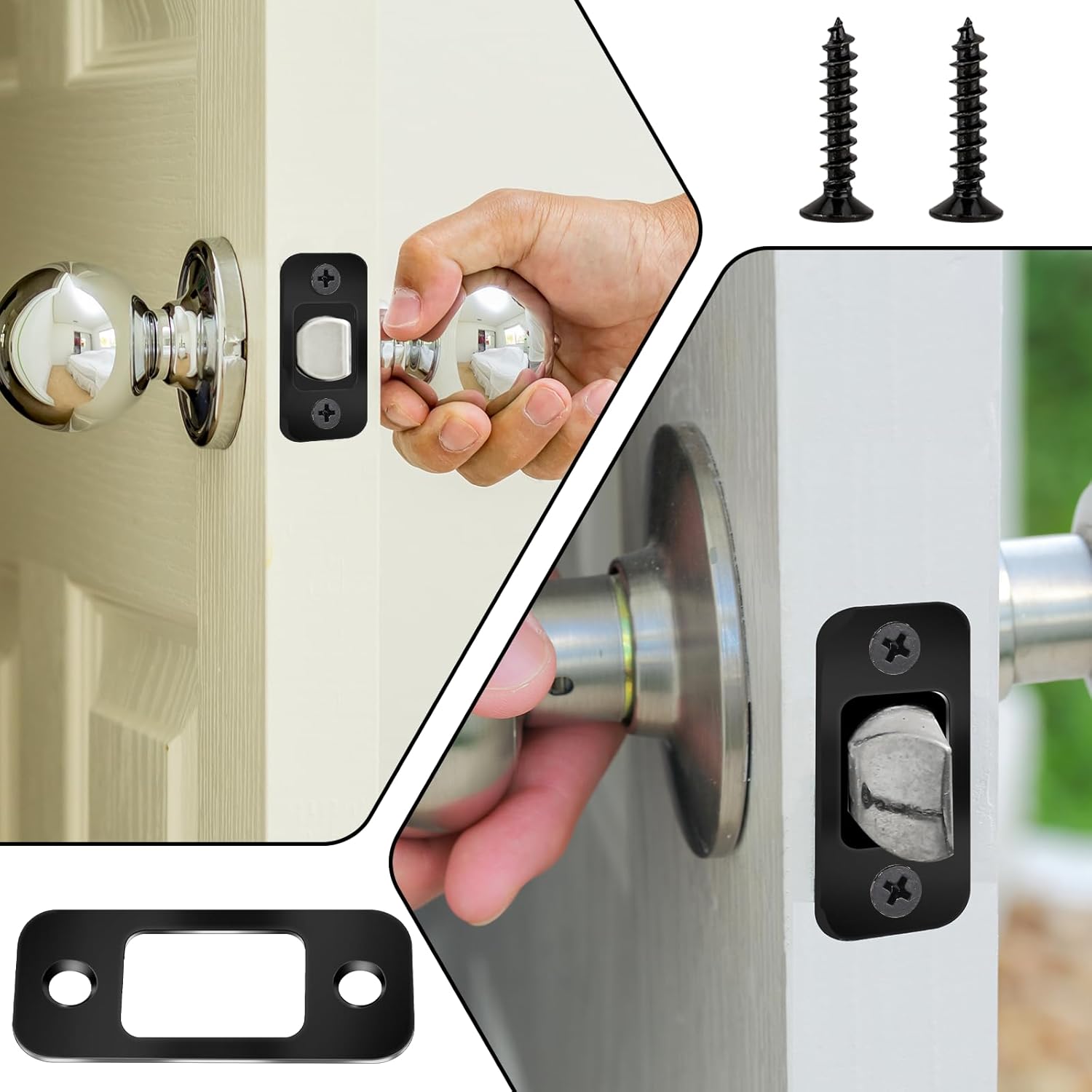 4 Set Deadbolt Strike Plate Door Backplate 1" x 2.25 Round Corner Deadbolt Strike Plate with 8 Screws Black Finish - Strike Plates for Use with Wood Or Metal Door Jambs