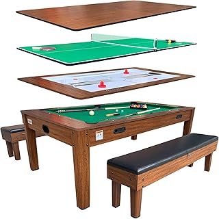 RACK Luxor 7.5-Foot 4-in-1 Multi-Game Swivel Billiard/Pool Table – Pool Table, Table Tennis, Air Hockey & Dining Table – Portable Multi Game Table for Adults & Kids