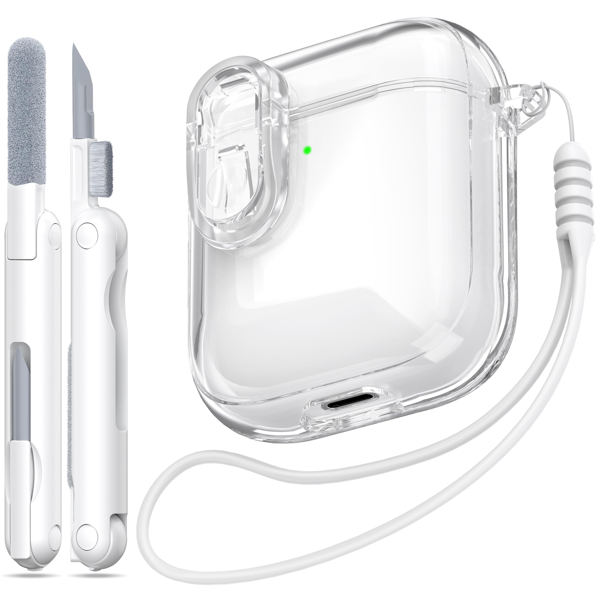 MHYALUDO for Airpods 2nd Generation Case Cover with Secure Lock, Clear Soft TPU Transparent Military Grade Shockproof Protective Case with Cleaning Pen for Apple Airpods 2nd 2019, Clear White