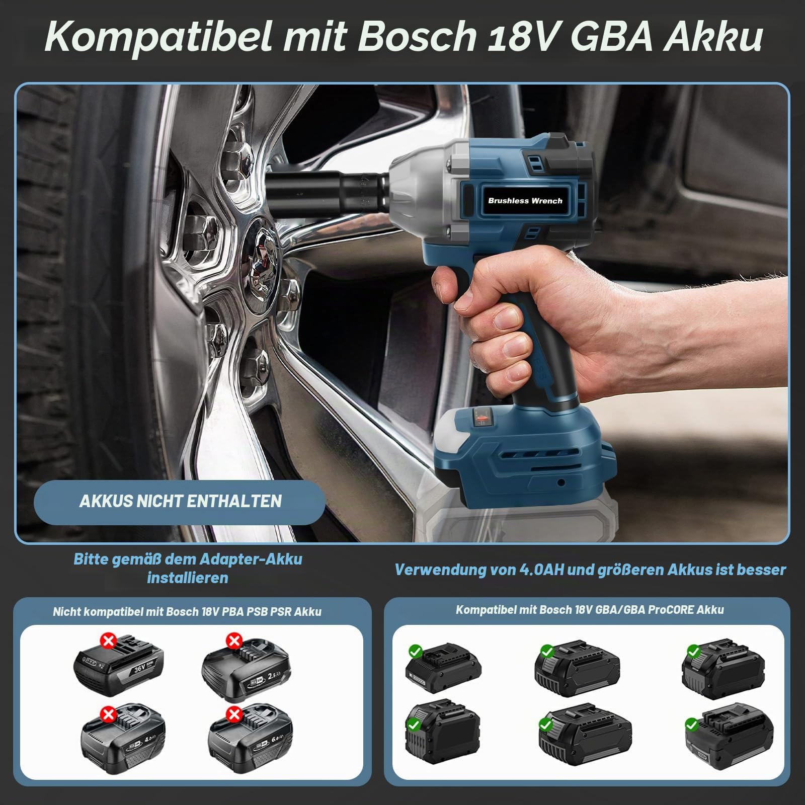 panthem Akku Schlagschrauber kompatibel mit bosch GBA 18V (ohne Akku)