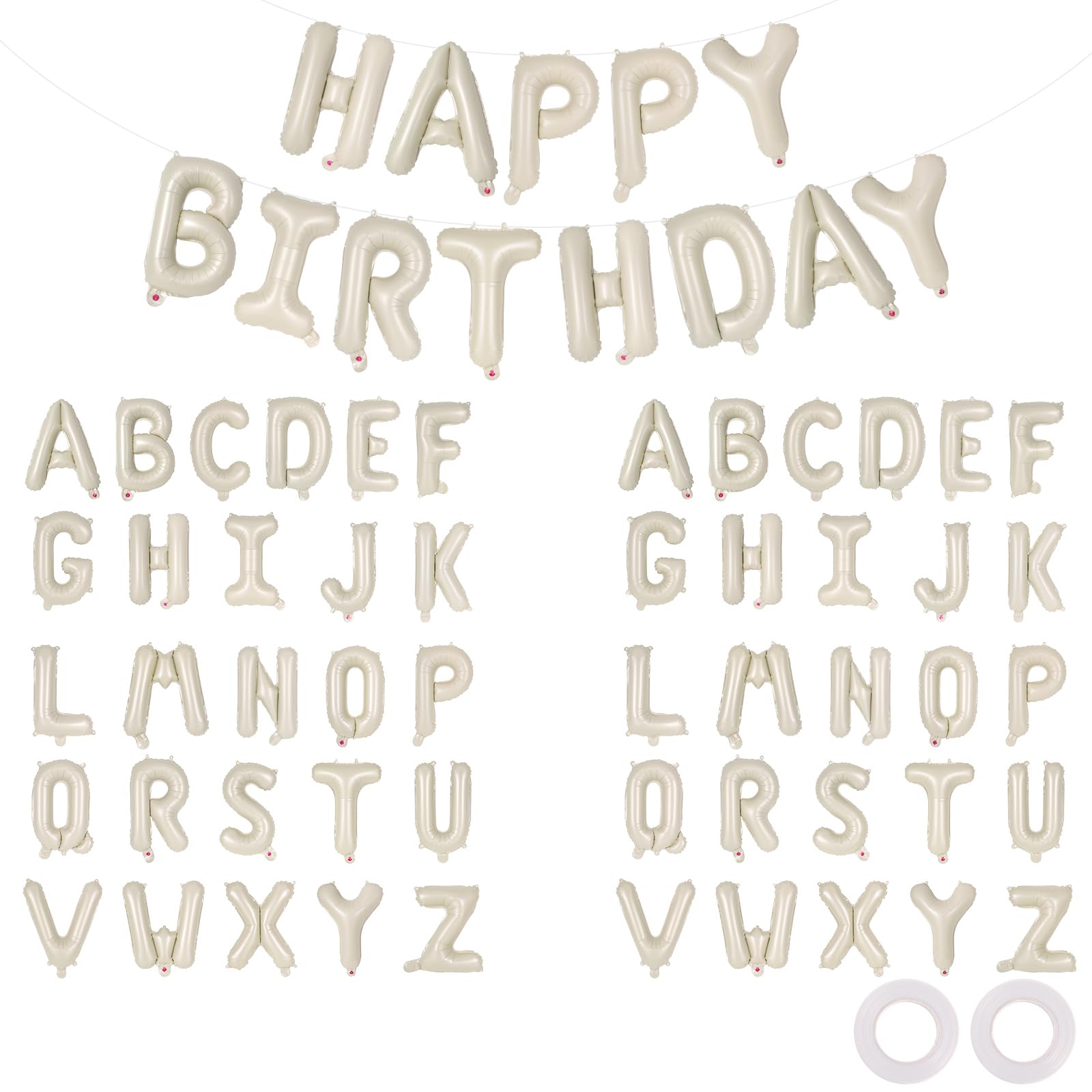 65 Pcs Cream Happy Birthday Balloons, 2 Sets A-Z Cream Letters Foil Balloons,16 Inch Personalized Name Happy Birthday Banners for Wedding Baby Shower Anniversary Party Decorations
