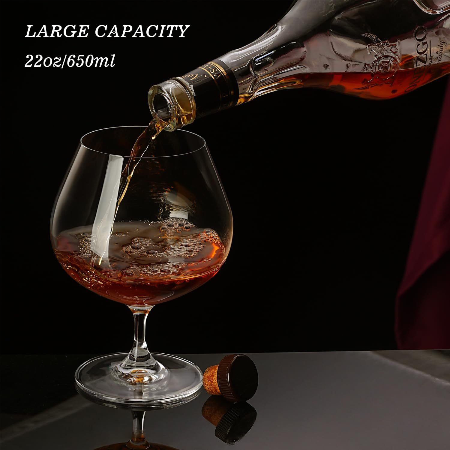 GLASKEY Kieliszki do Koniaku, Zestaw 2 Sztuk, 650 ml Kieliszków do Brandy, Można myć w Zmywarce, Nadają Się do Użytku w Domu, w Restauracji i na Przyjęciach
