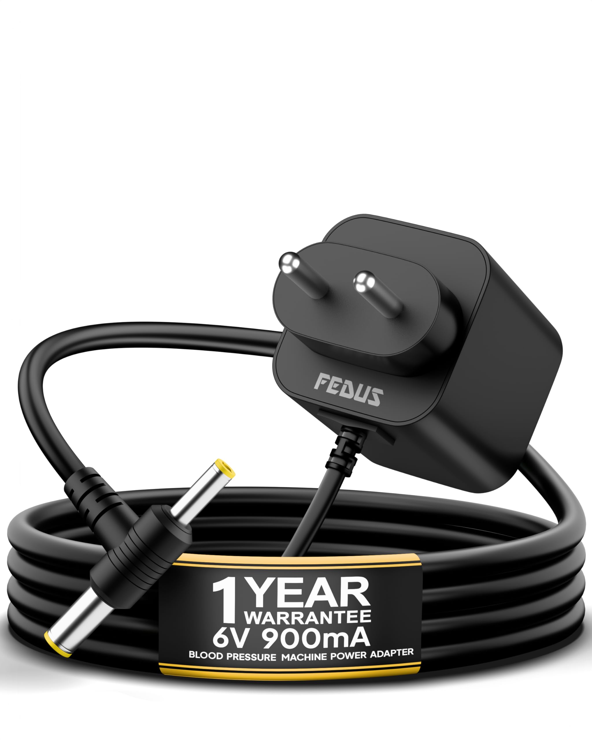 FEDUS Bp Ac Power Adapter For Omran Blood Pressure Monitors 5,7,10 Series Upper Arm Blood Pressure Monitor Power Supply / 6V Ac/Dc Bp Machine Adapter With Extra Long 11 Feet Cord Plug,Black