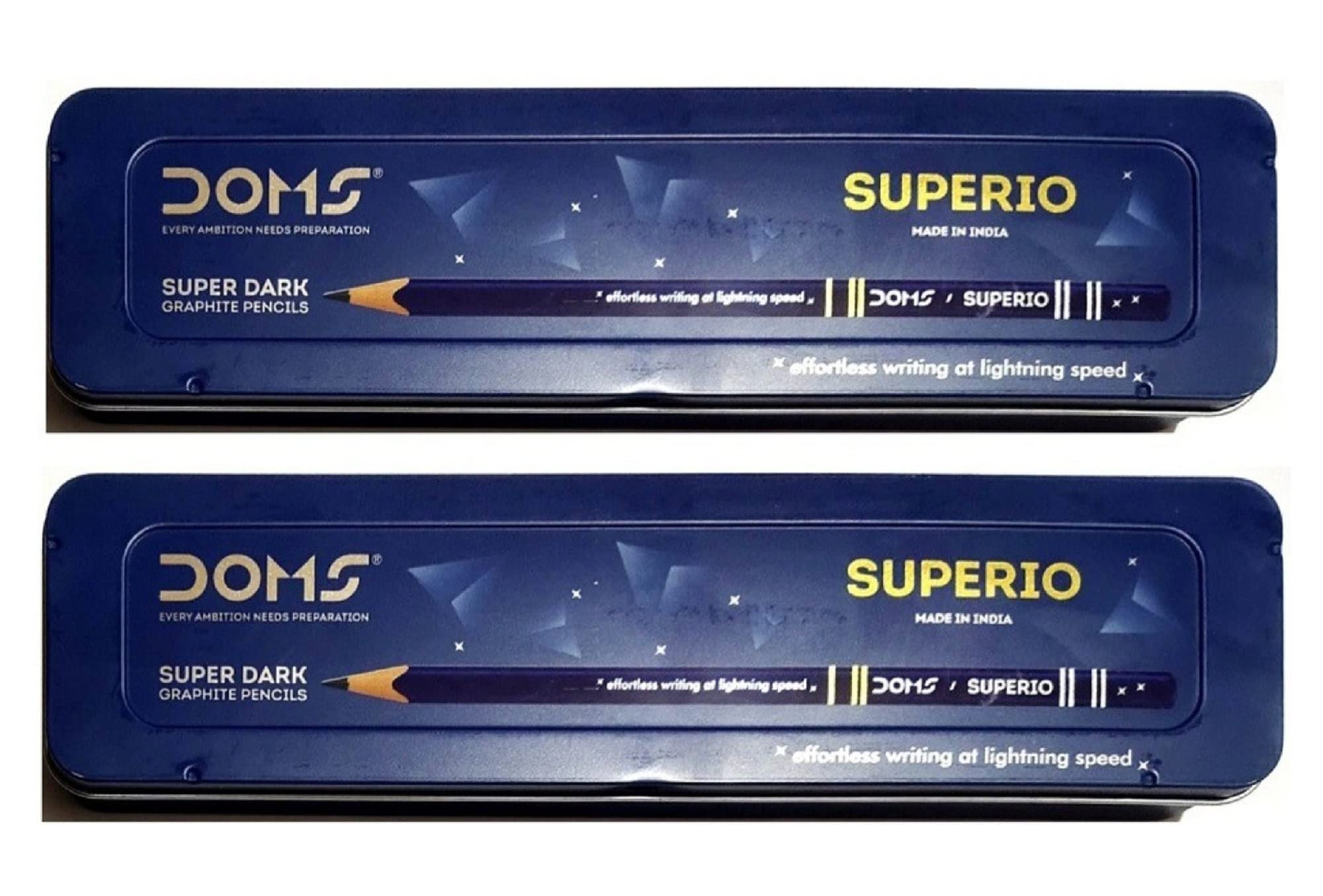 Doms Superio Super Dark HB/2 Graphite Pencil Tin Box Pack | Smooth Writing | Innovative Groove for Perfect Grip | Use for Sketching & Drawing | Pack of 2 Box