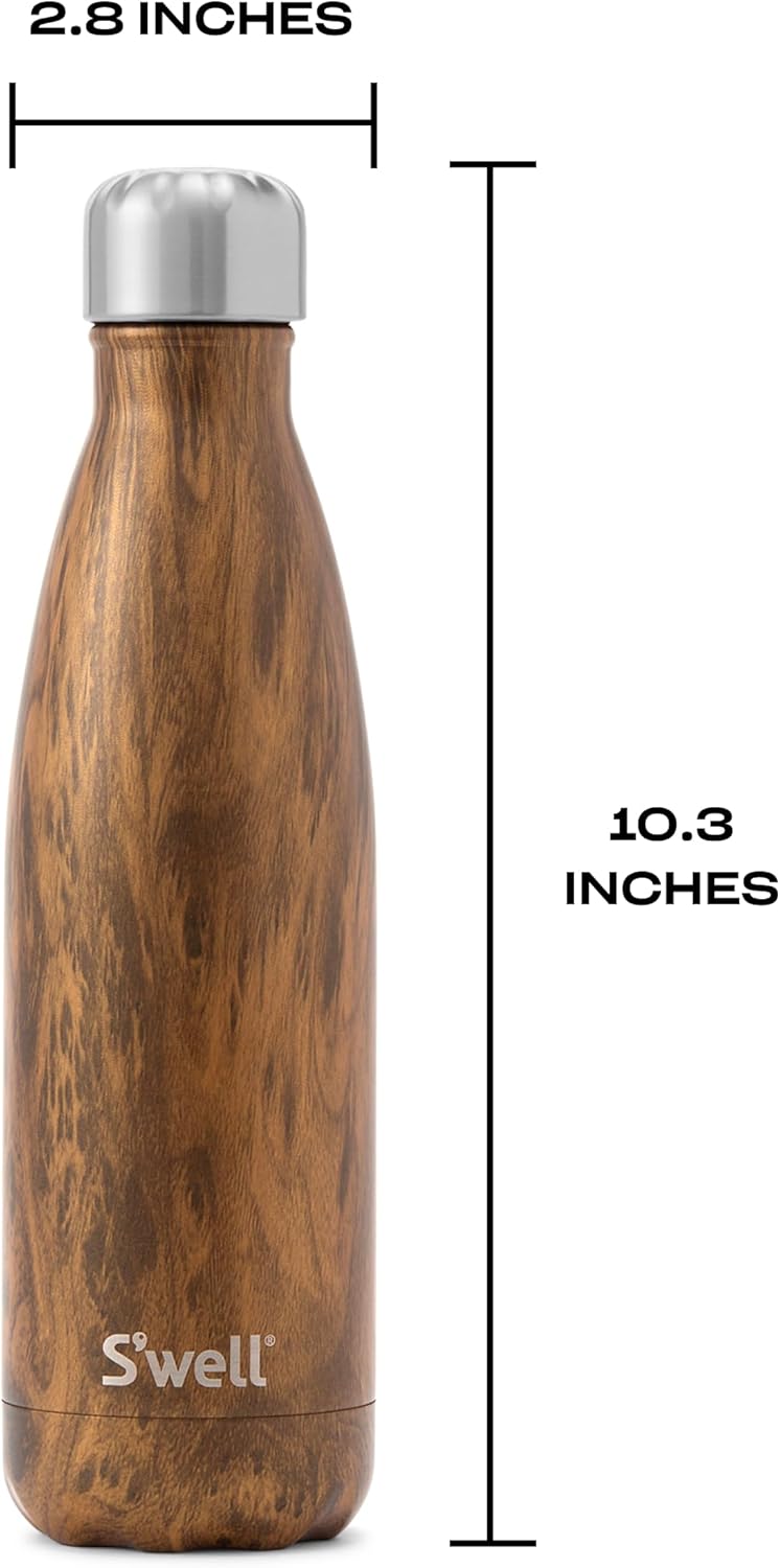 S'well Stainless Steel Water Bottle, 17oz, Teakwood, Triple Layered Vacuum Insulated Containers Keeps Drinks Cold for 36 Hours and Hot for 18, BPA Free, Perfect for On the Go - Image 5