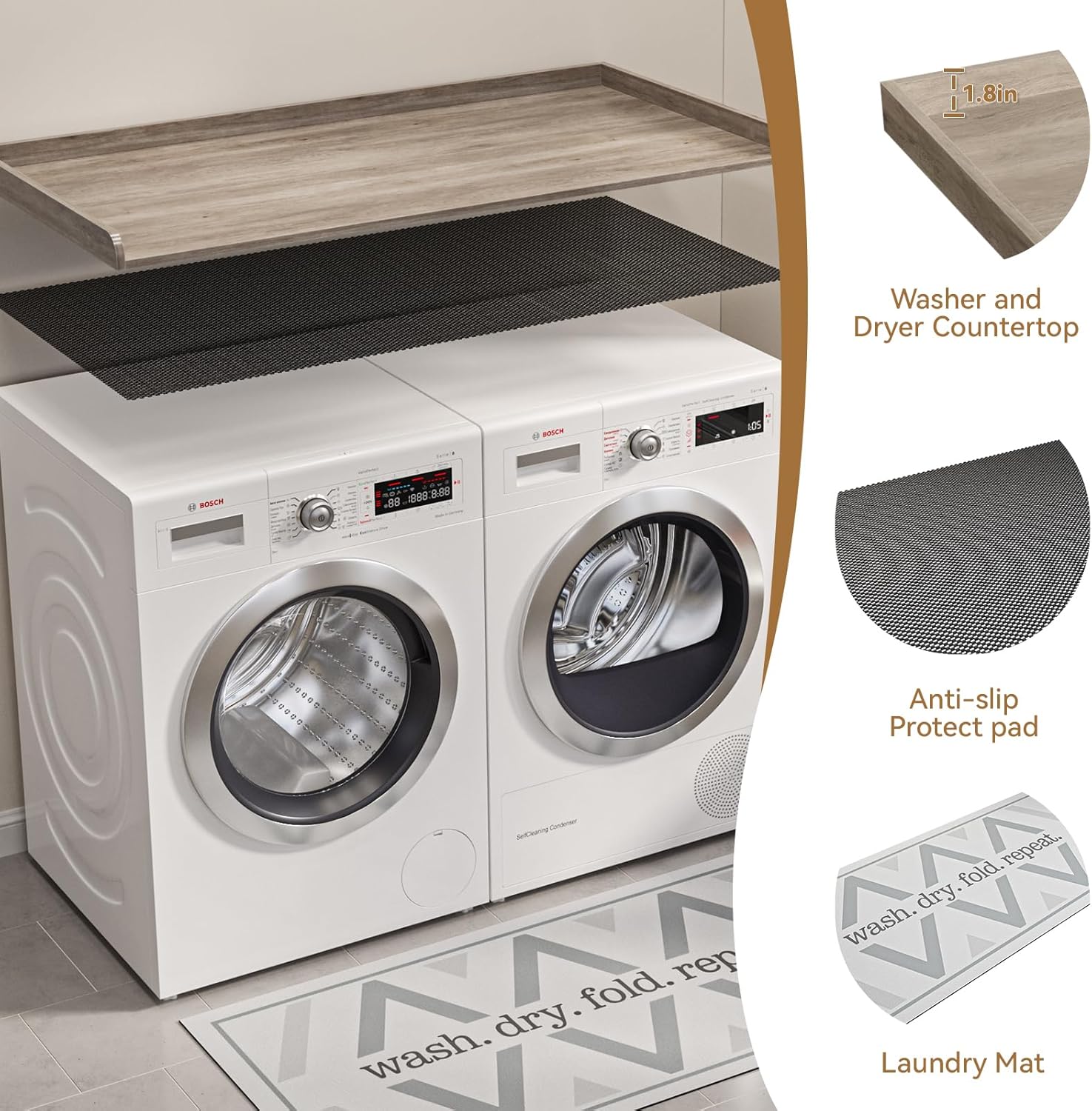 FIMELLO 60" Laundry Room Wall Cabinets and 27.6" x 54" Washer and Dryer Countertop Set, Laundry Room Cabinets Wall Mounted, Upper Cabinets Floating Cabinet - Grey Laundry Countertop