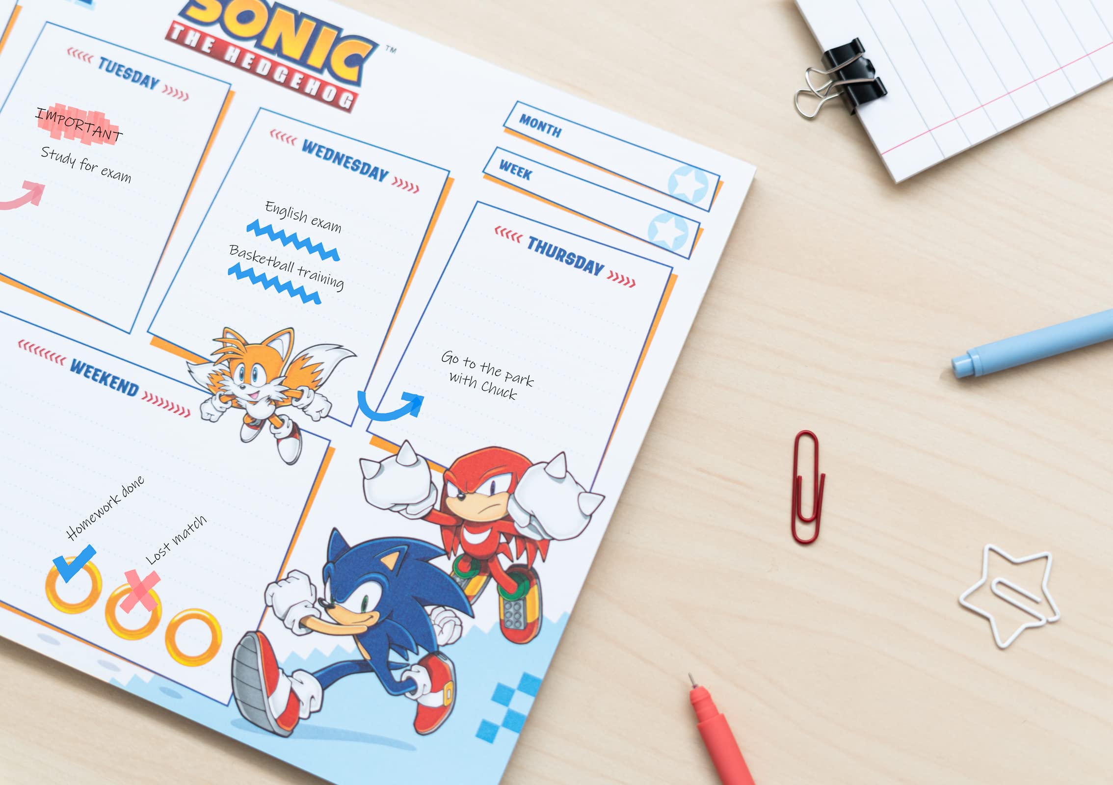 Grupo Erik - Bloc Notes A4 Semainier Sonic | Sous-Main Bureau, Planner Hebdomadaire | Papeterie de Bureau, Planificateur, To Do List, Blocs Mémo, Fournitures Scolaires