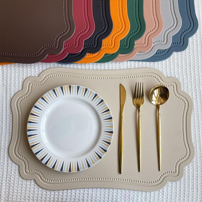 Set di 6 tovagliette in pelle lavabili, in finta pelle spessa, resistenti al calore, rettangolari, impermeabili, antiscivolo, facili da pulire, per cucina, caffè, sala da pranzo