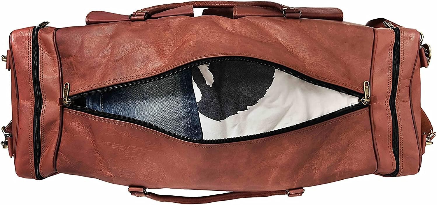 Handgefertigte große Leder-Reisetasche für Herren - Übernachtung, Wochenende, Fitnessstudio, Wandern, Vintage, Größe XL, braun, 76 cm