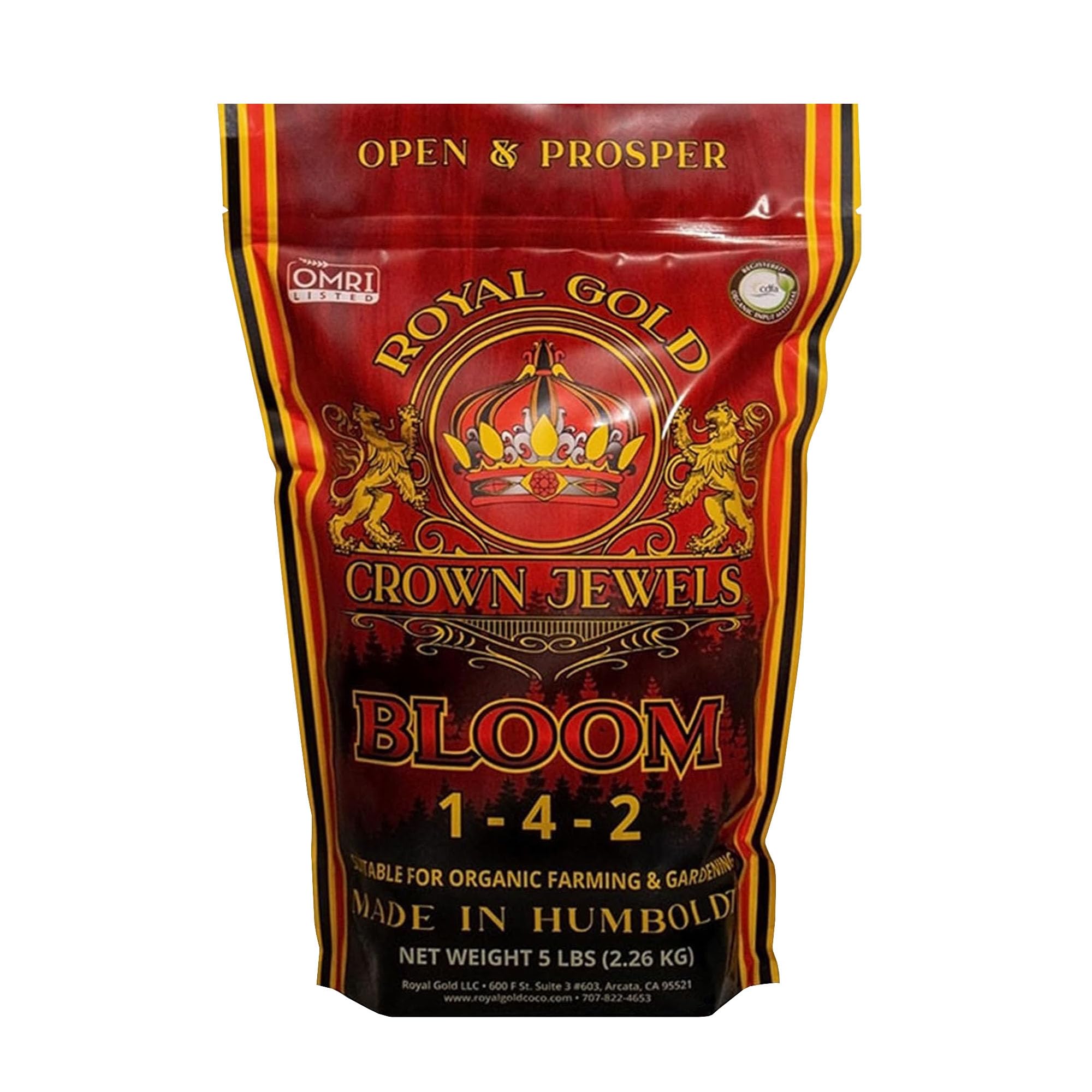 Royal Gold Crown Jewels Organic Bloom 1-4-2 Dry Soluble Fertilizer, 5 lbs - for Feeding Flowering Crops to Produce Vigorous Blossoms and Optimal Plant Development