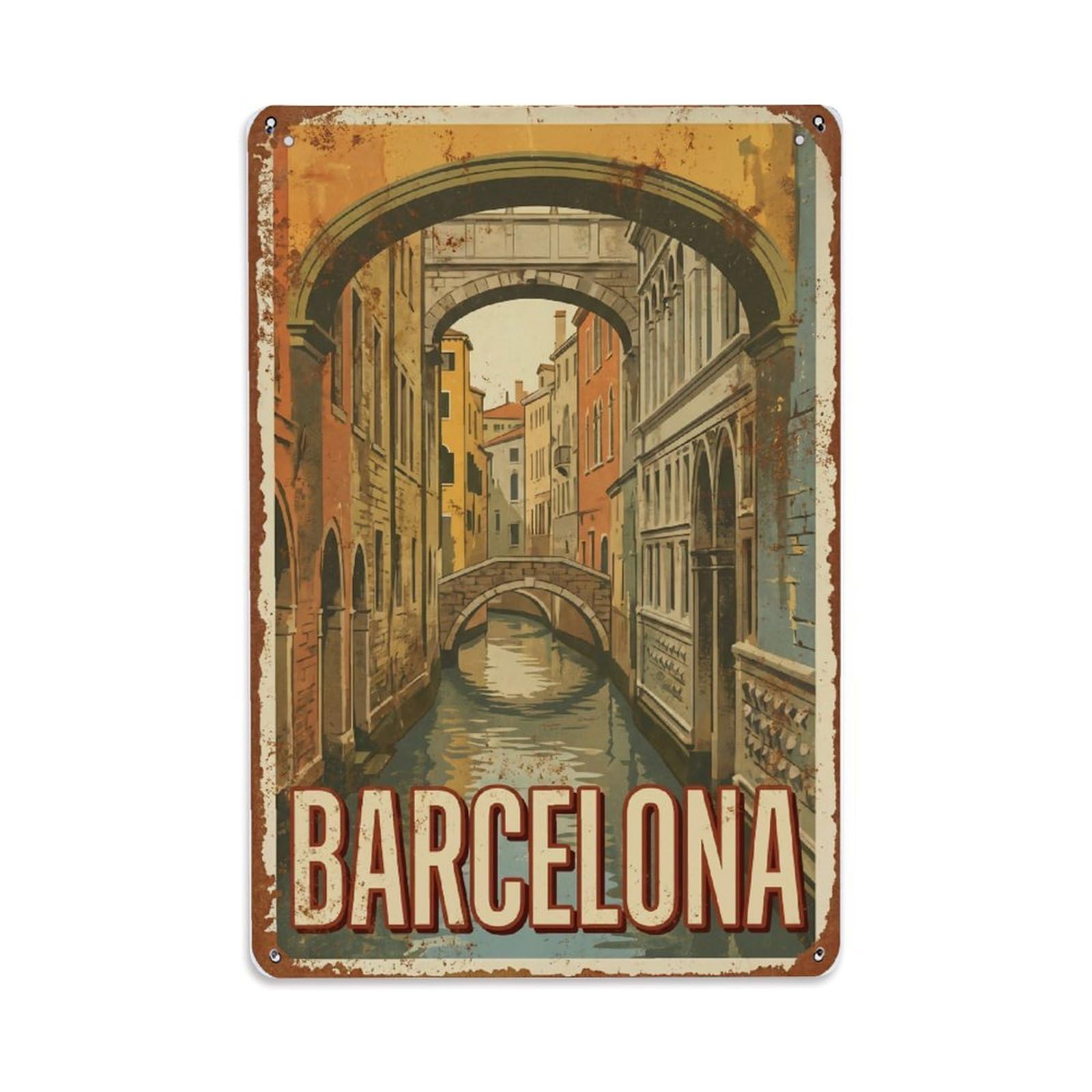 Vintage Travel Canals Spain Narrow Metal Tin Sign Plaque Wall Decor for Cafe, Club Bar, Office, Home Garden Metal Poster 8x12Inch
