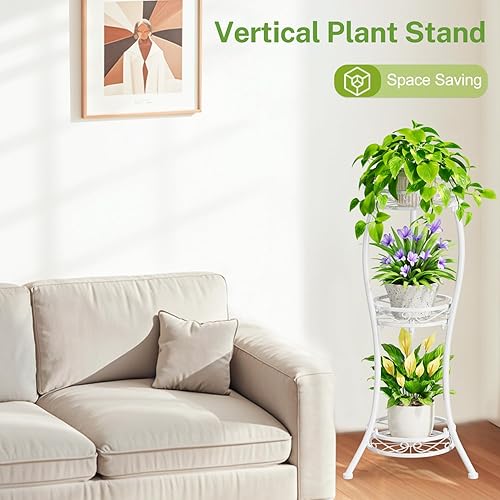 Miniatura 7 de iDavosic.ly Soporte para plantas de metal de 3 niveles alto para interiores y exteriores, estante porta macetas esquinero de hierro forjado, rack de