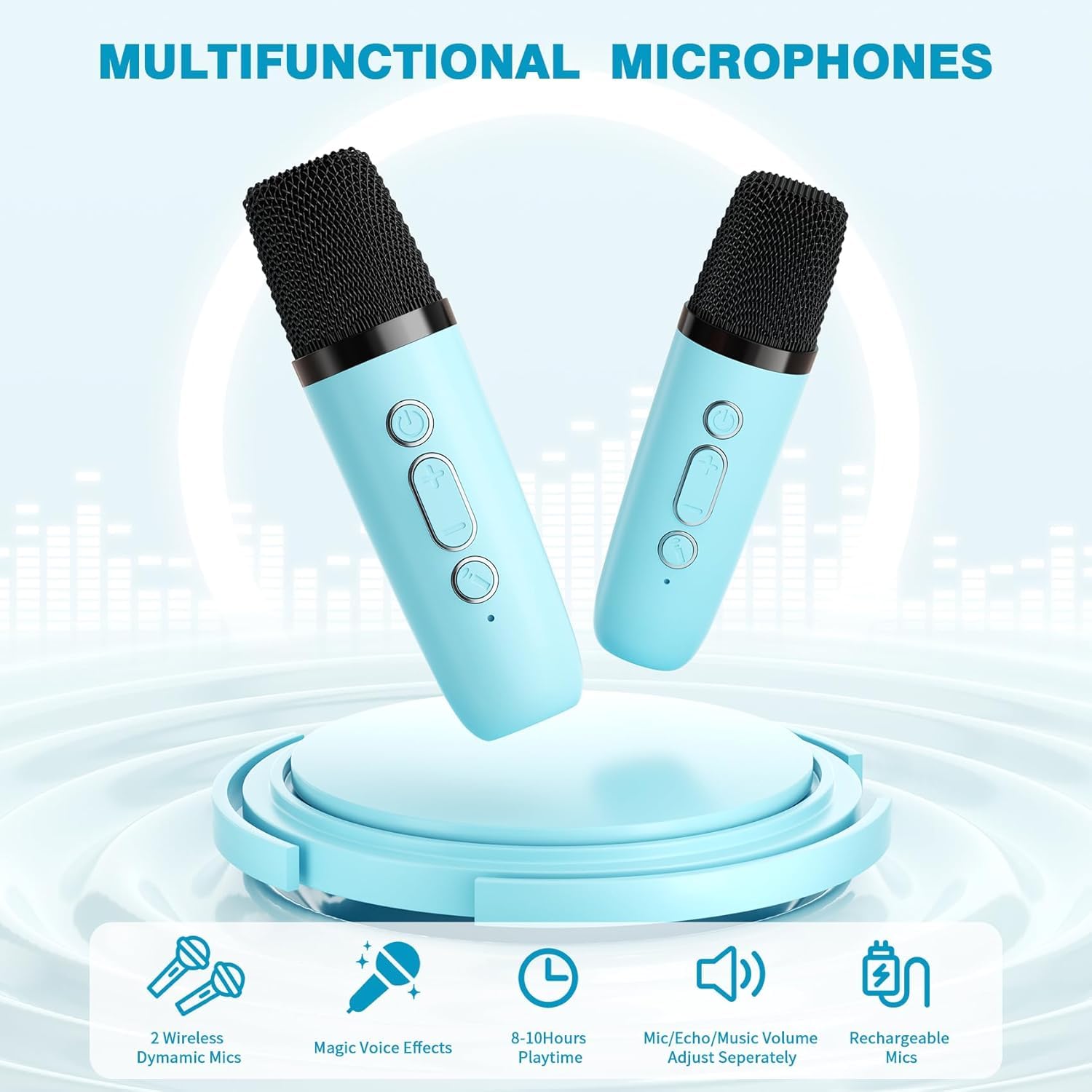 Mini Karaoke Bluetooth Bambini con 2 Microfoni Wireless, Portatile Regalo Compleanno 3-12+ Anni (blu)