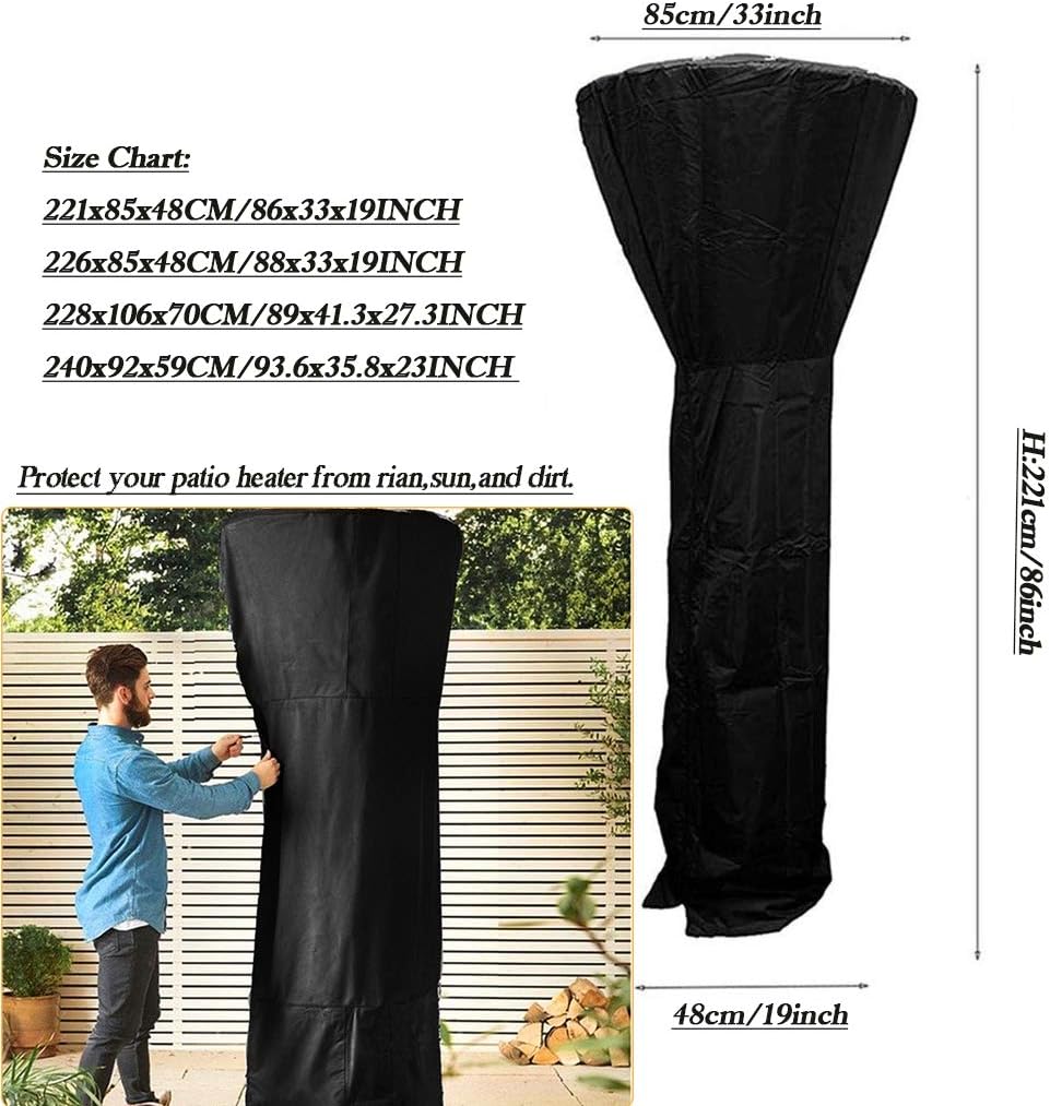 FLR Black Patio Heater Cover 93Inch Tall Waterproof Dustproof Patio Flame Tower Cover with Zipper Protective Covers Backyard Heaters Flame for Outdoor Garden Veranda Furniture Cover Dome Heaters