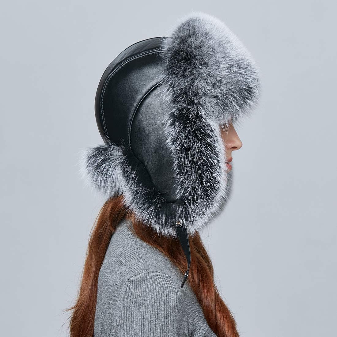 Fashion Women Winter Warm Fox Fur Lamb Leather Caps Bomber Hat Russian Protection Patchwork Causal Hat Caps by BeFur