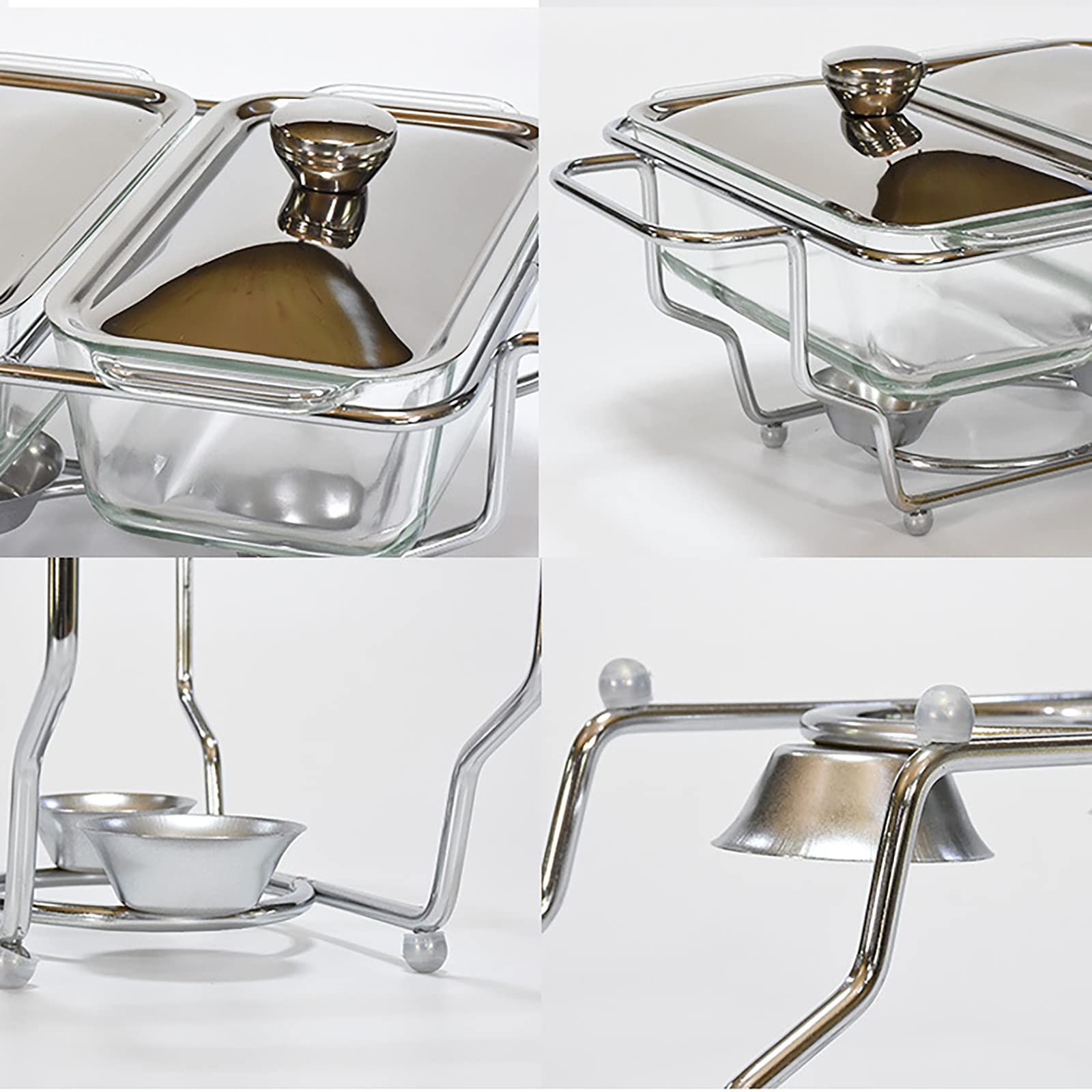 Set da Buffet per Scaldavivande, Set Scaldavivande con Contenitore per Alimenti in Vetro Trasparente e Coperchio in Acciaio Inossidabile per Cucina, Matrimoni, Feste, Banchetti, Sala da Pranzo, 2,8